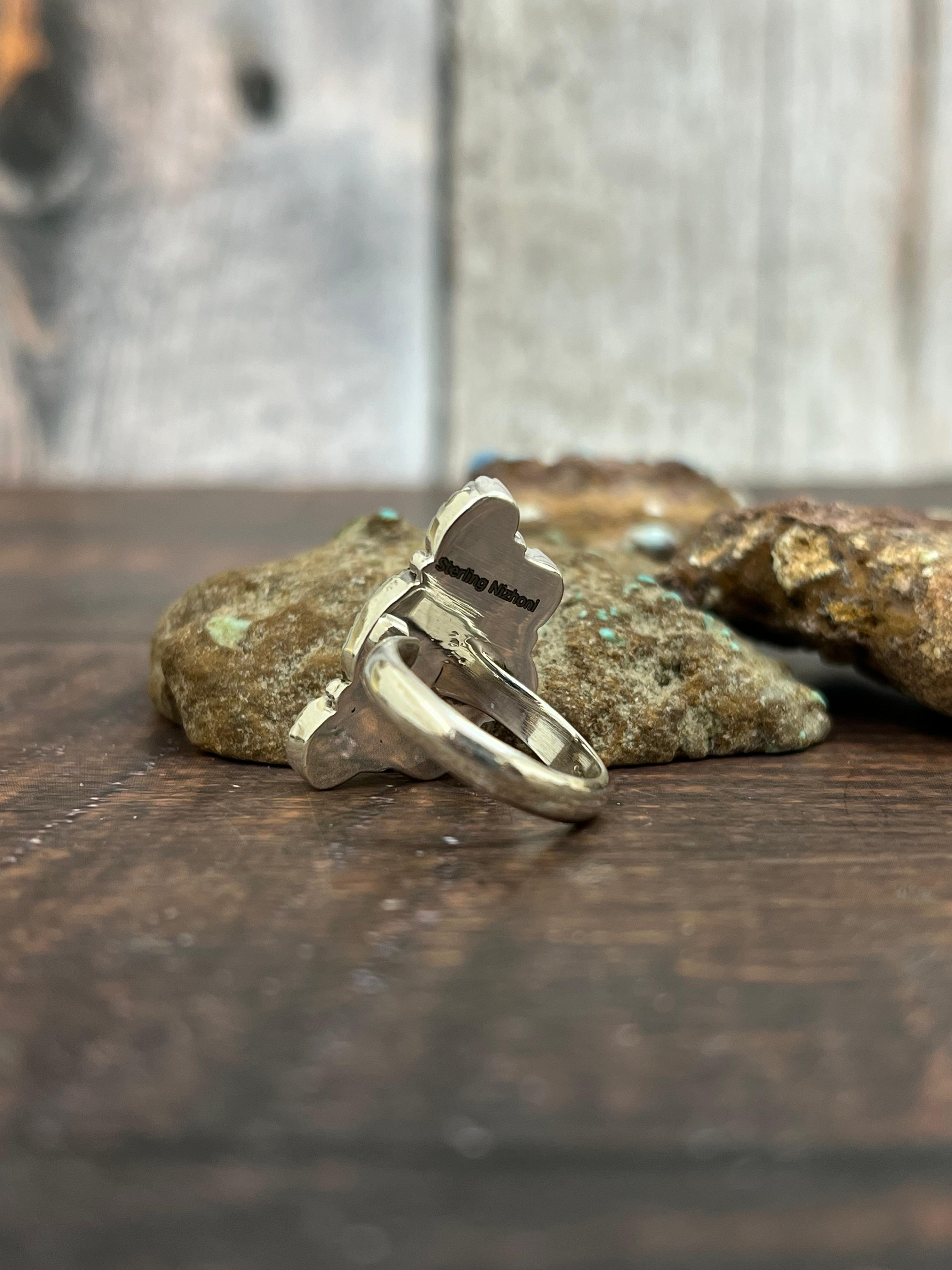 Handmade Sterling Silver Palomino Turquoise Adjustable Ring with Signed Nizhoni