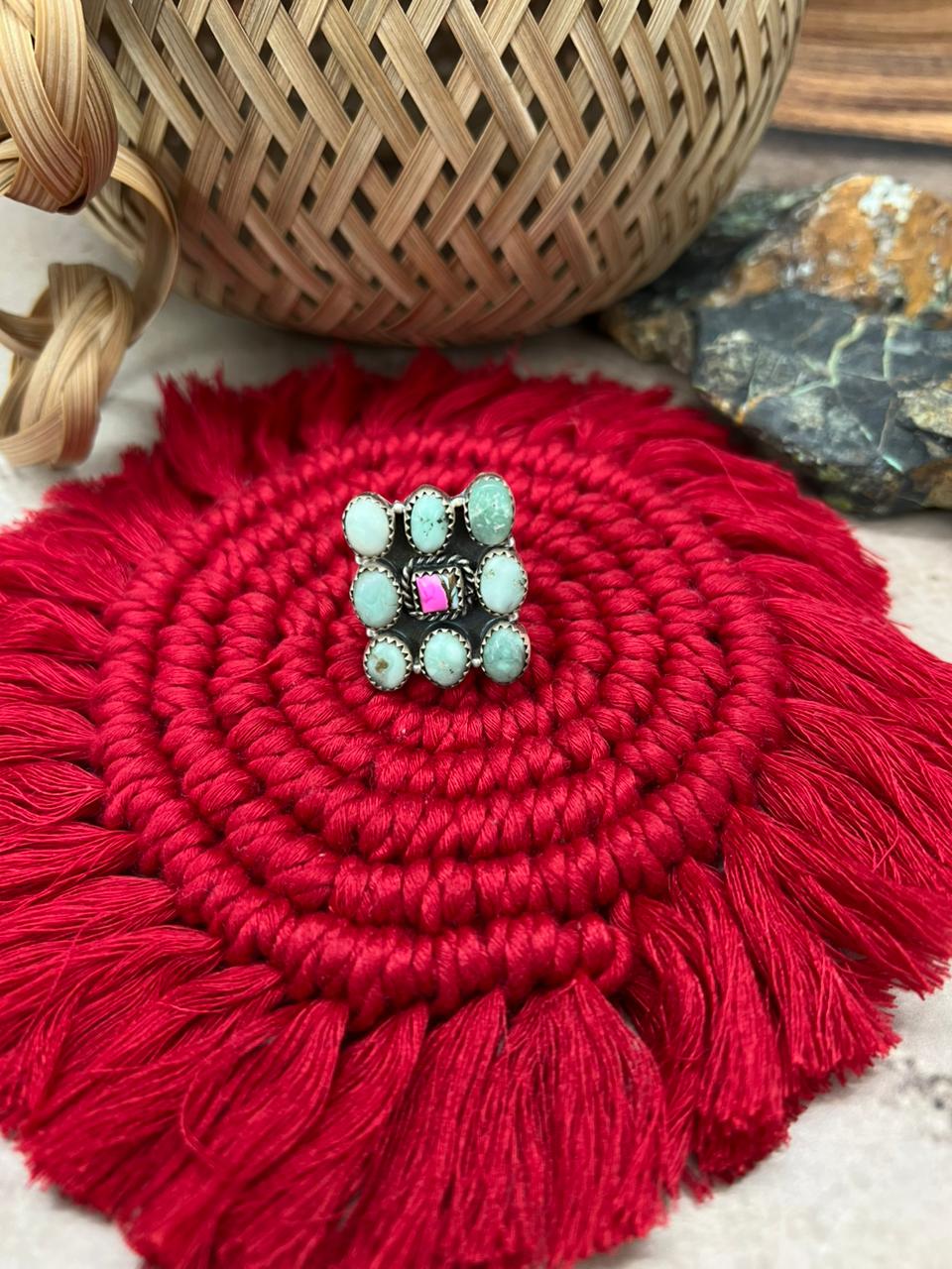 Handmade Sterling Silver Paloma With Cotton Candy Adjustable Ring "Signed Nizhoni"