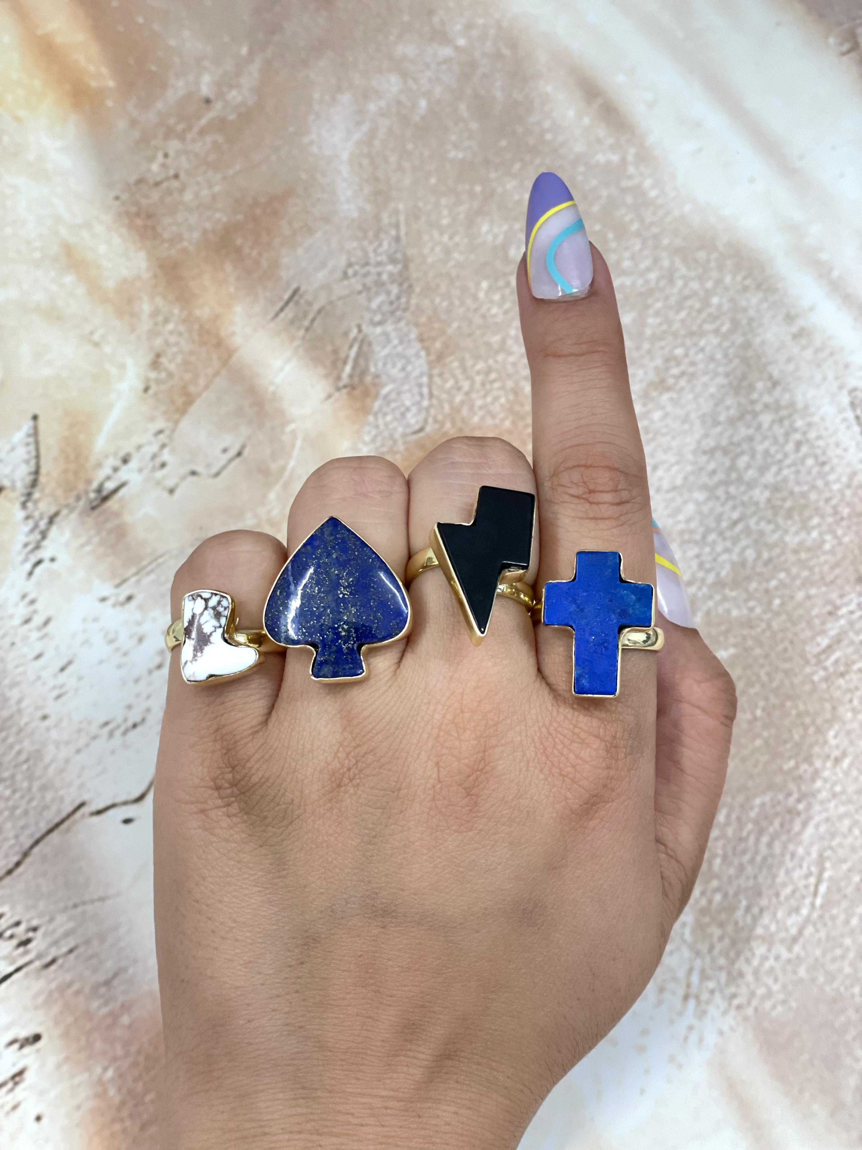 “The Golden Collection” Natural Wild Horse, Lapis, Black Onyx Adjustable Ring