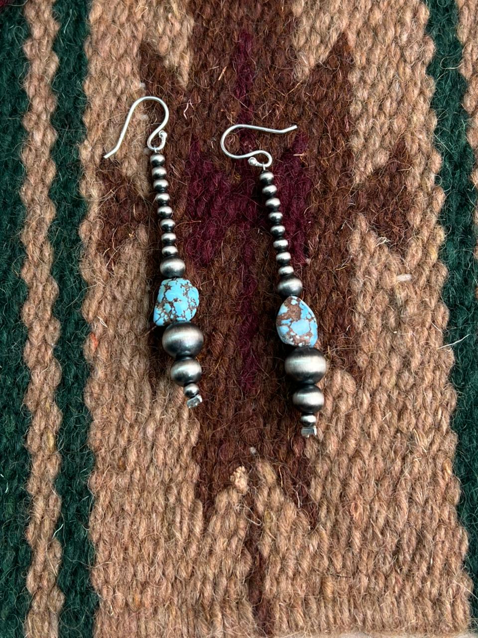 Handmade Sterling Silver Beaded Golden Hills Turquoise Hook Dangle Earrings