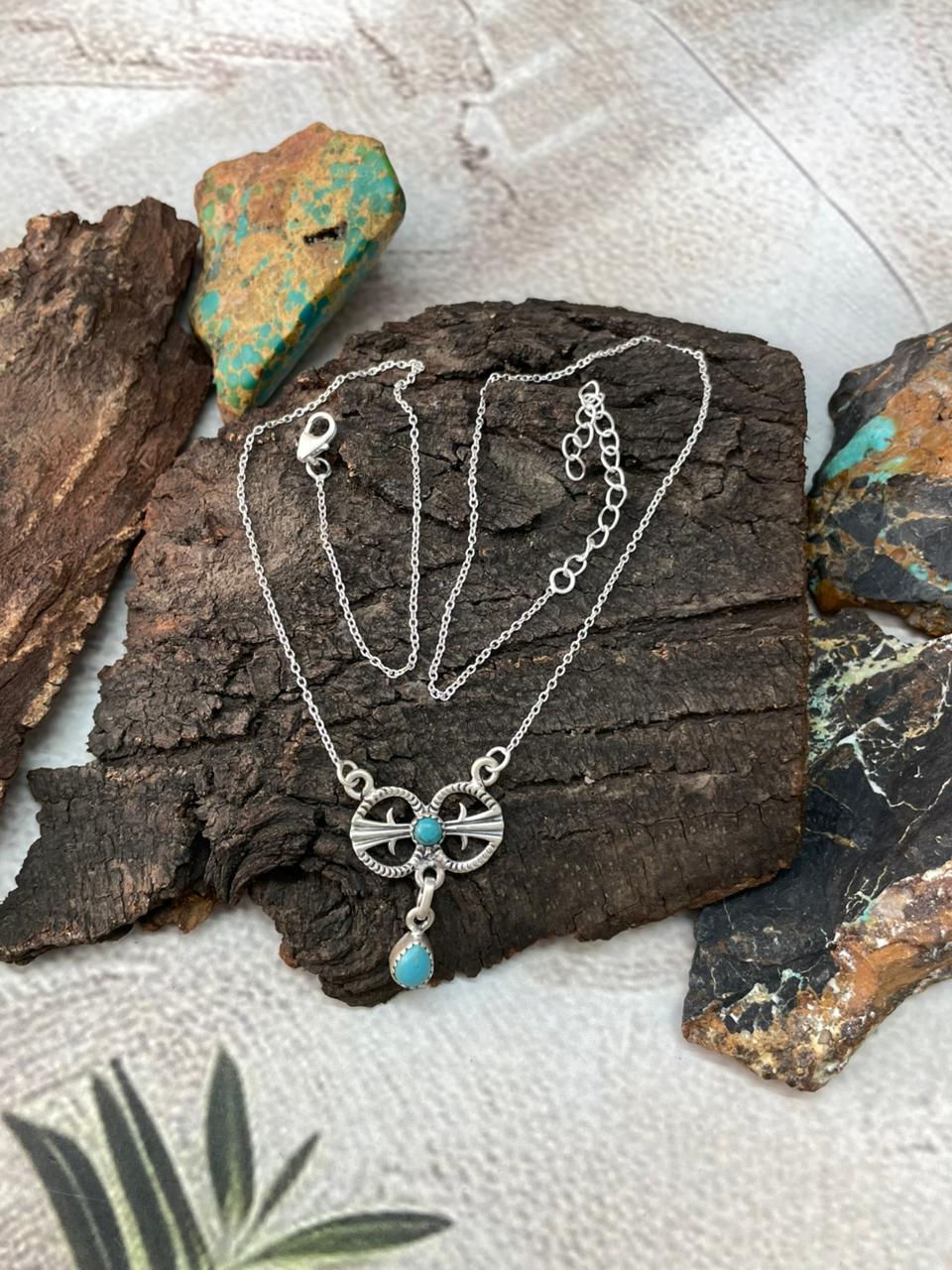 Handmade Sterling Silver Kingman Turquoise Necklace "Signed Nizhoni"