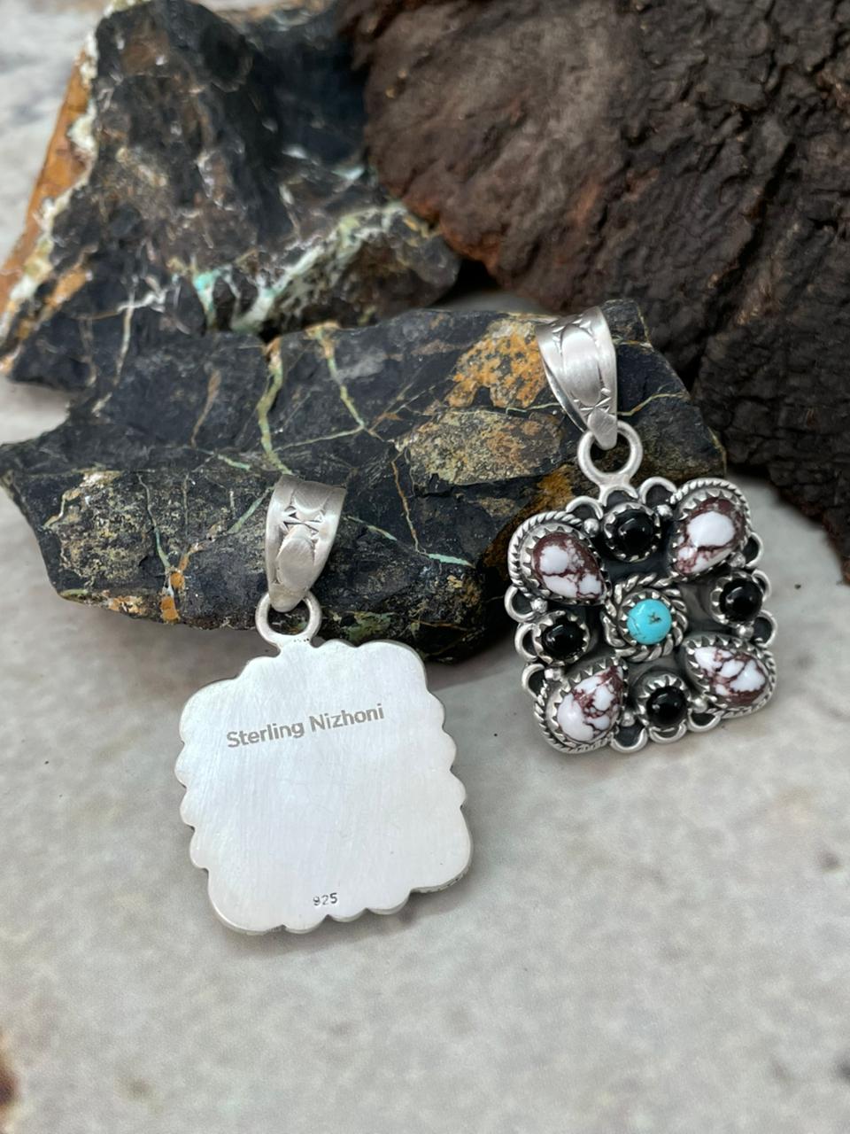 Handmade Sterling Silver Multi Stone Pendant "Signed Nizhoni"