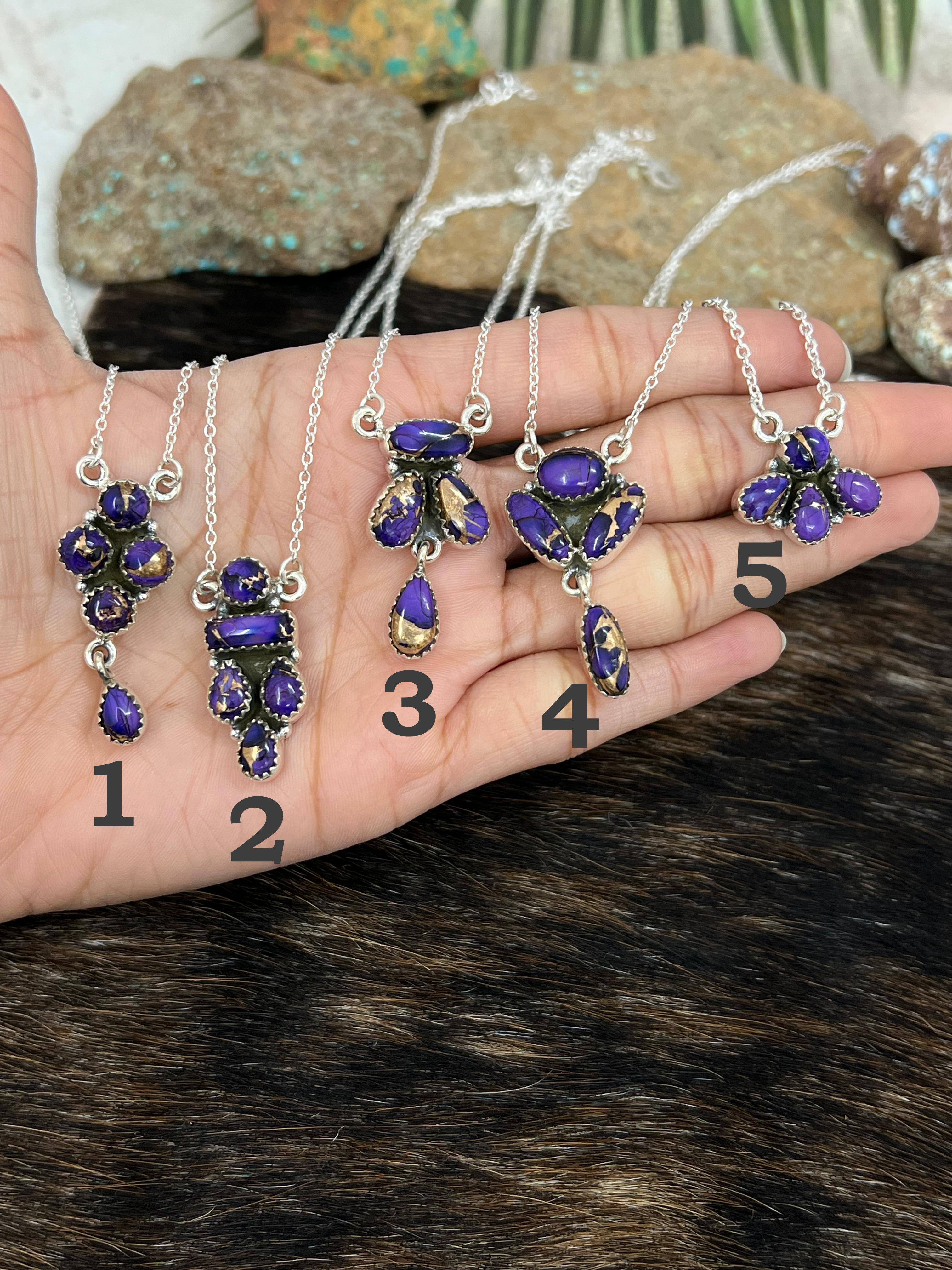 Handmade Sterling Silver Grape Dahlia Necklace with Signed Nizhoni