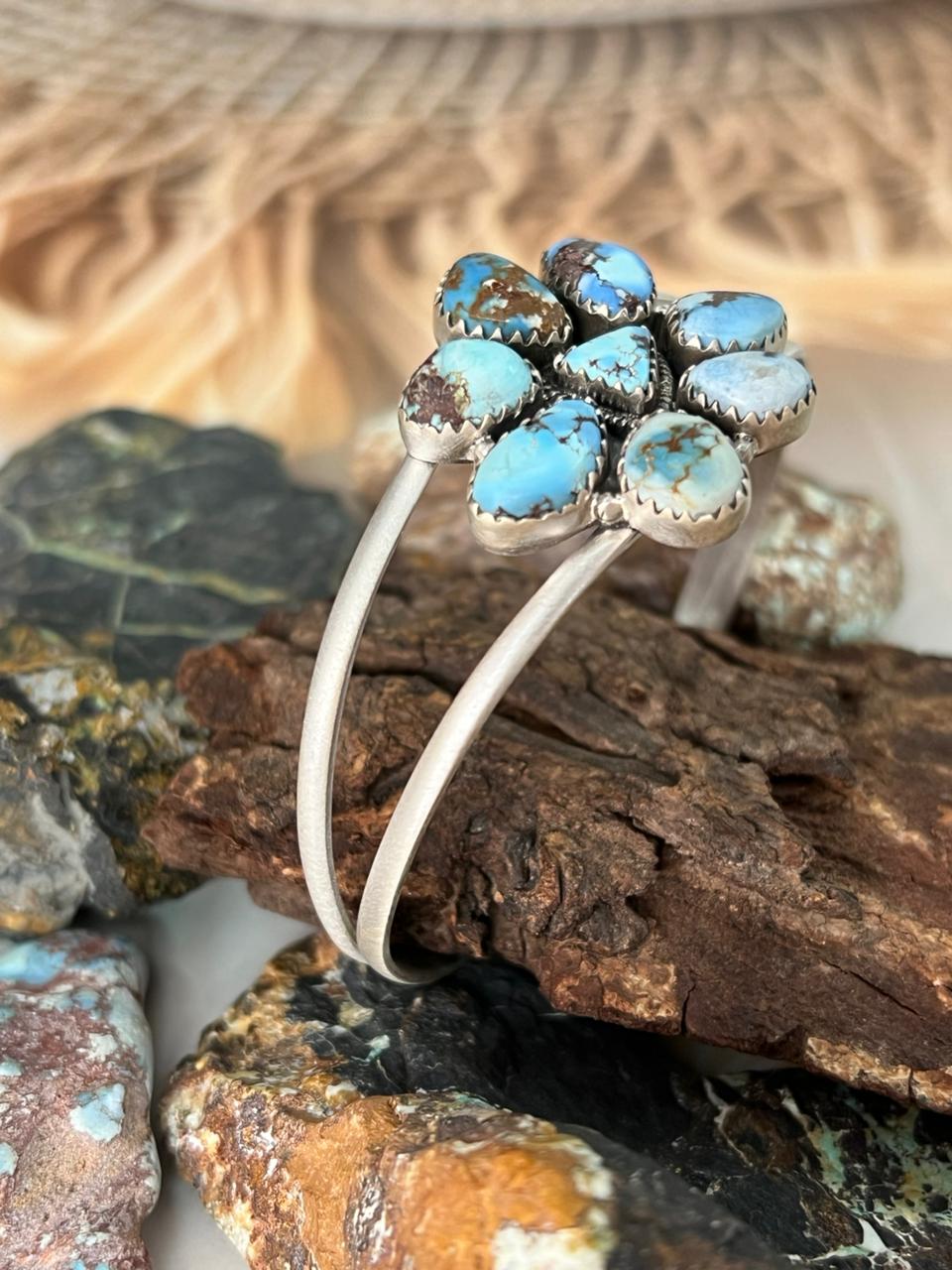 Handmade Sterling Silver Golden Hills Turquoise Bracelet "Signed Nizhoni"