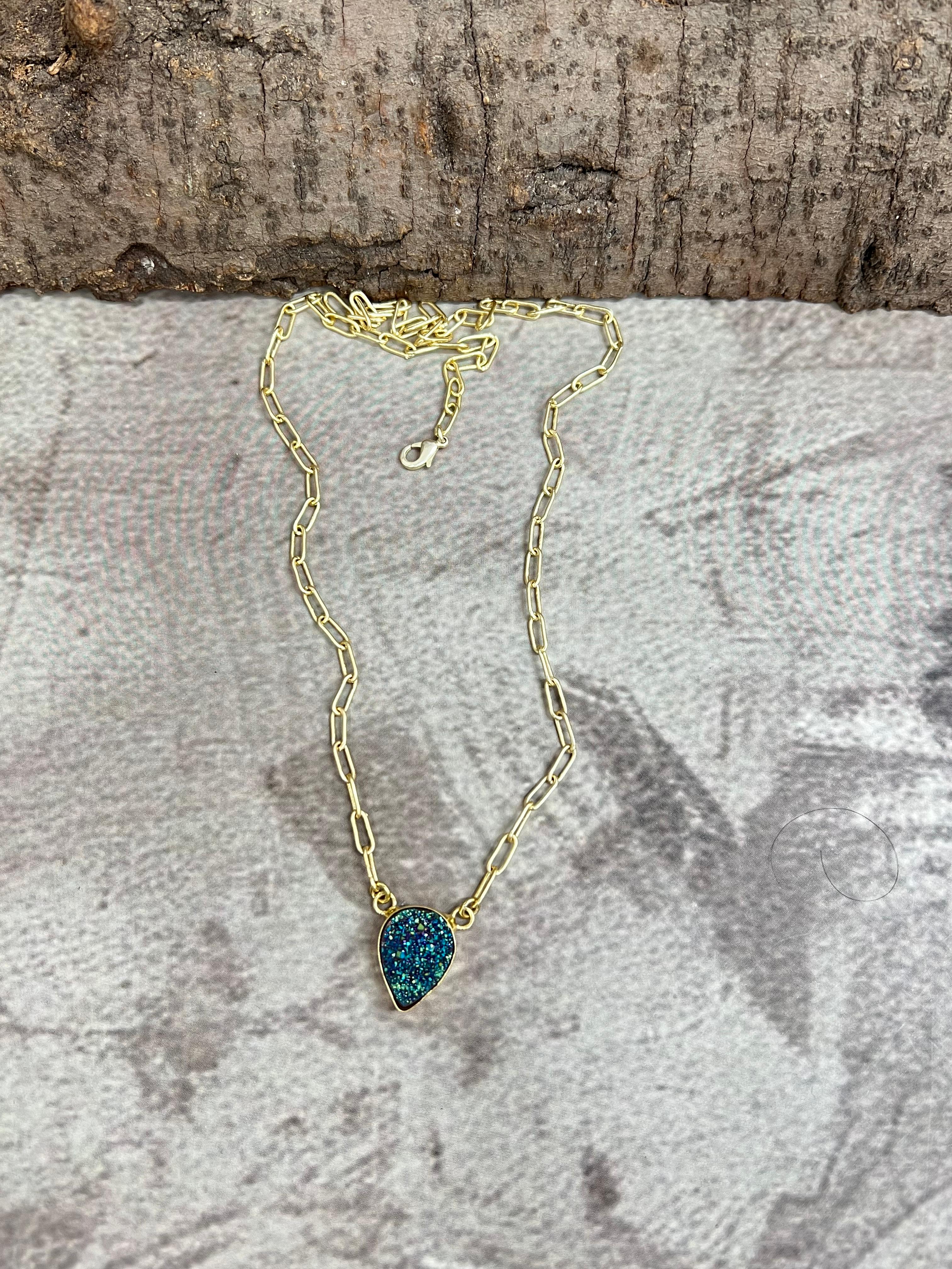 “The Boho Collection” Handmade Natural Blue Druzy Necklace