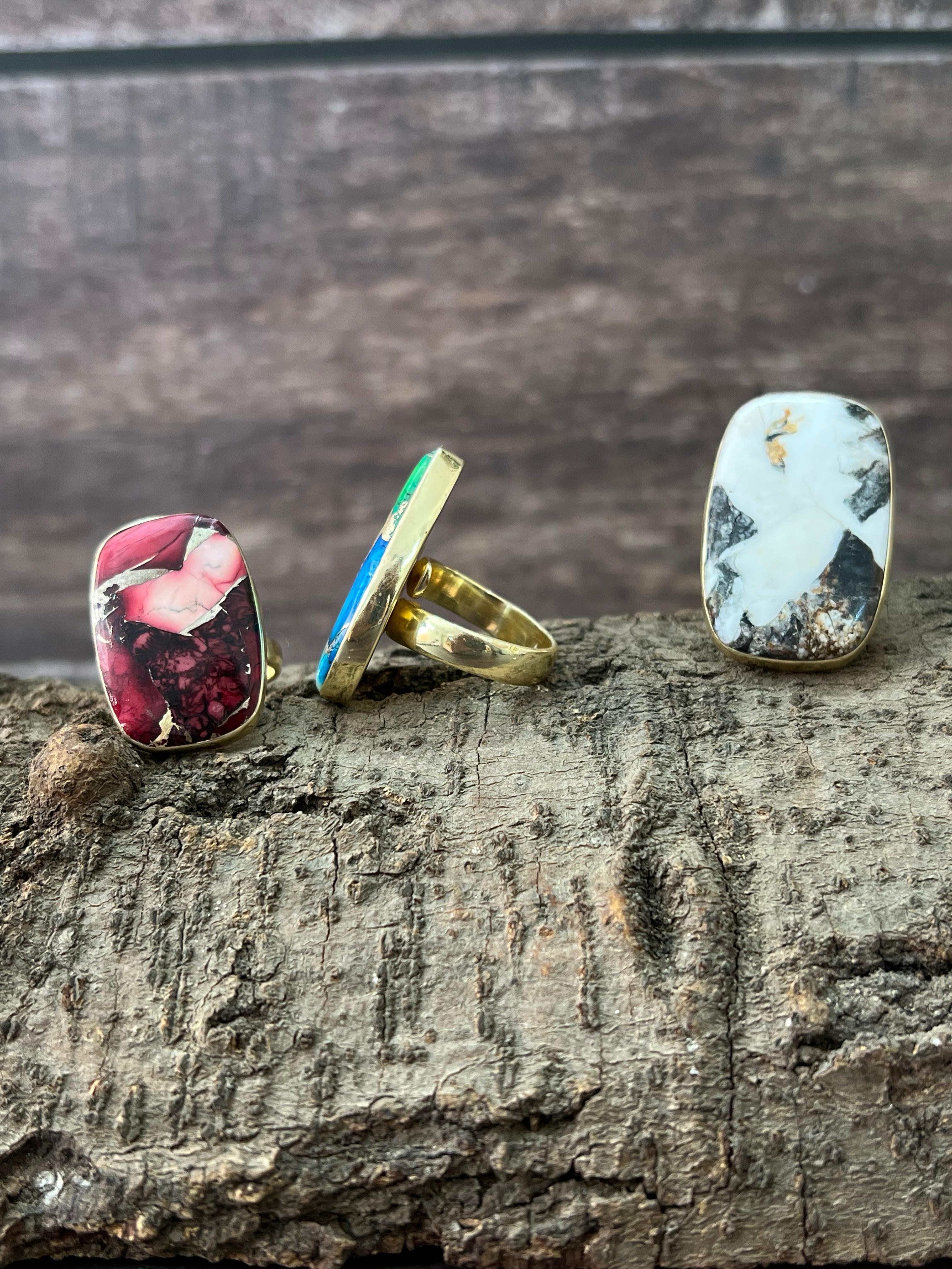 “The Golden Collection” Natural Multi Stone Adjustable Ring