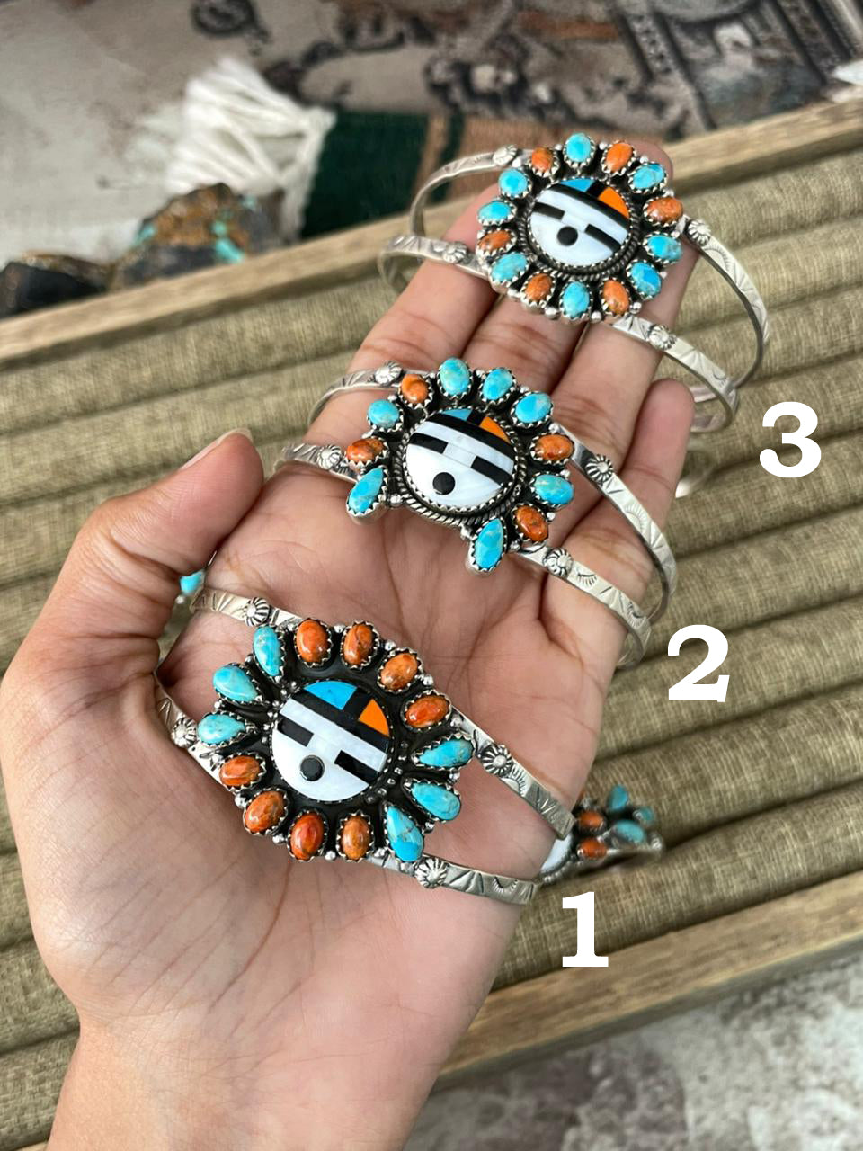 Handmade Sterling Silver Turquoise and MOP Cuff Bracelet "Signed Nizhoni"
