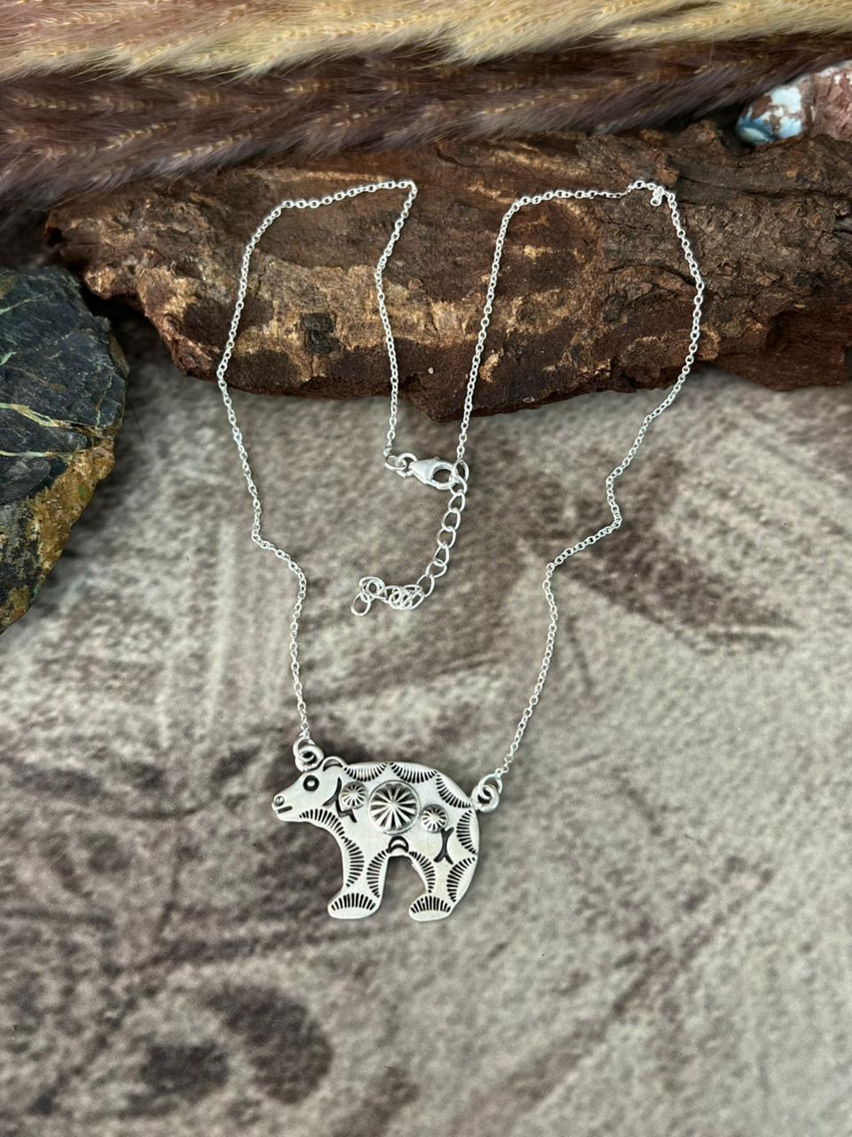 Handmade Sterling Silver Bear Necklace "Signed Nizhoni"