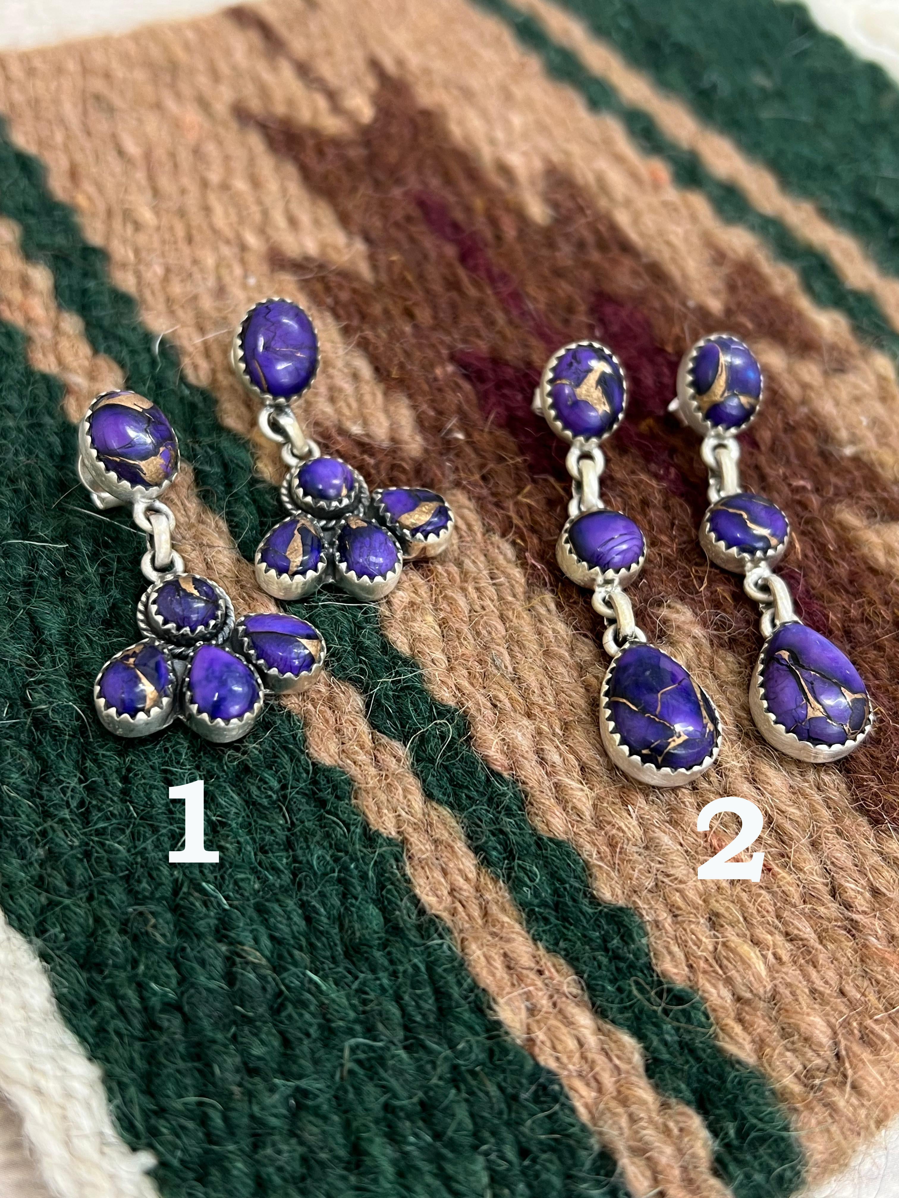 Handmade Sterling Silver Grape Dahlia Post Studs with Signed Nizhoni