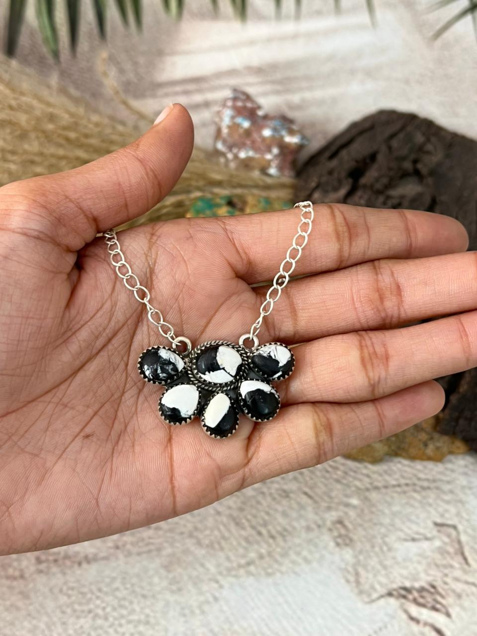 Handmade Sterling Silver White Buffalo Necklace "Signed Nizhoni"