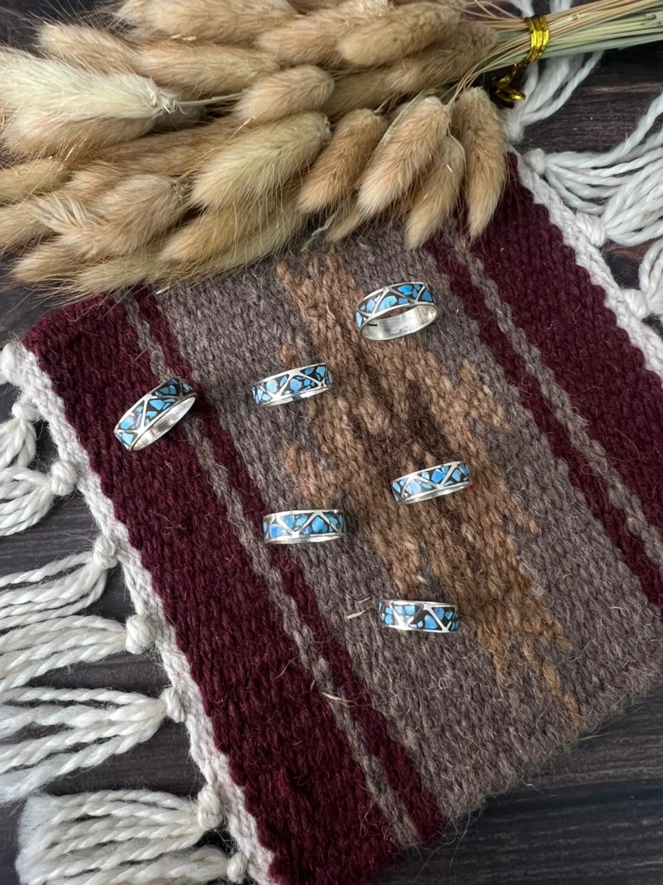 Handmade Sterling Silver Golden Hills Turquoise INLAY BAND Ring "Signed Nizhoni"