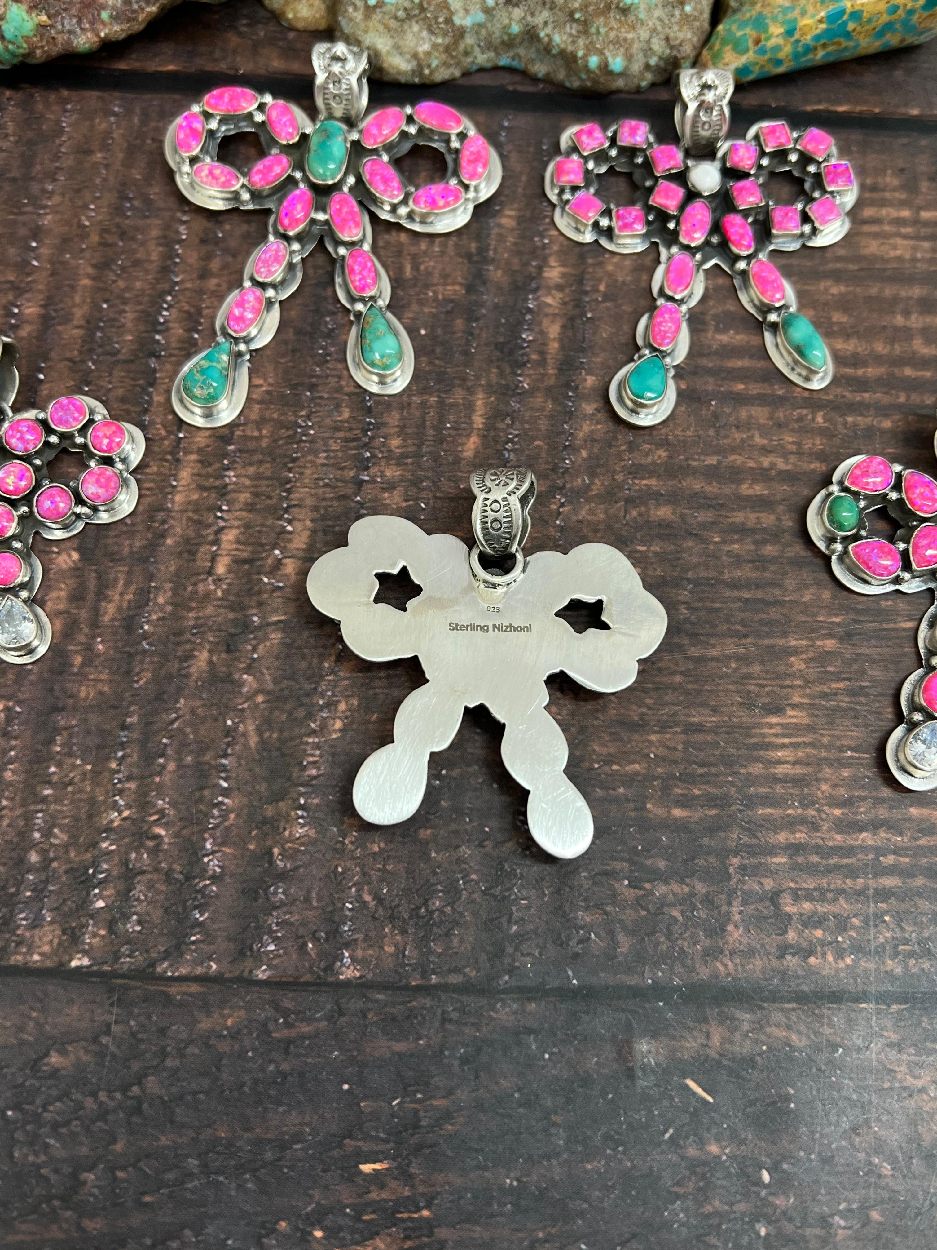 **Christmas Collection** Handmade Sterling Silver Multi Stones Pendant, Signed Nizhoni