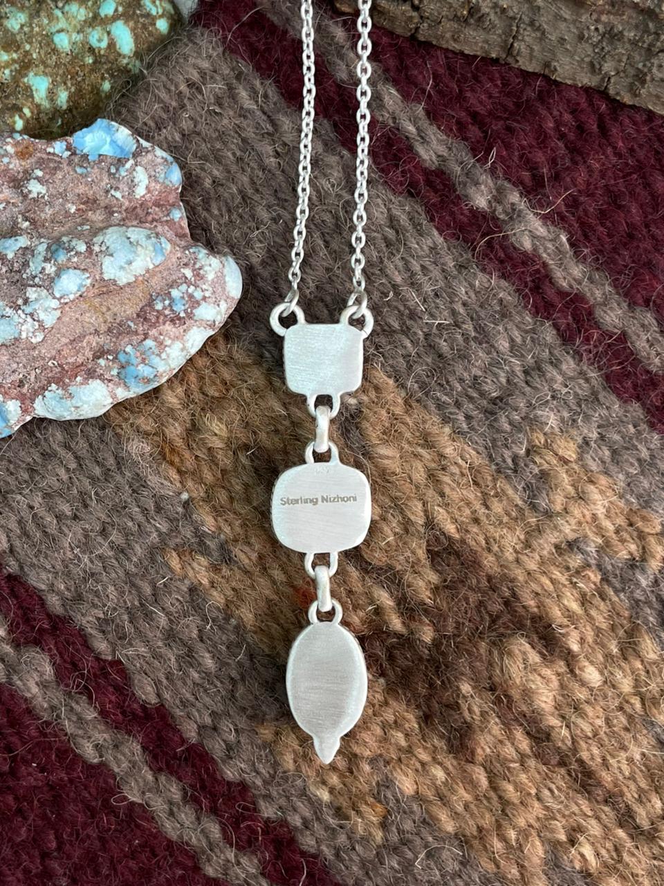 Handmade Sterling Silver Sonoran Mountain Turquoise with Golden Hills Turquoise Necklace "Signed Nizhoni"