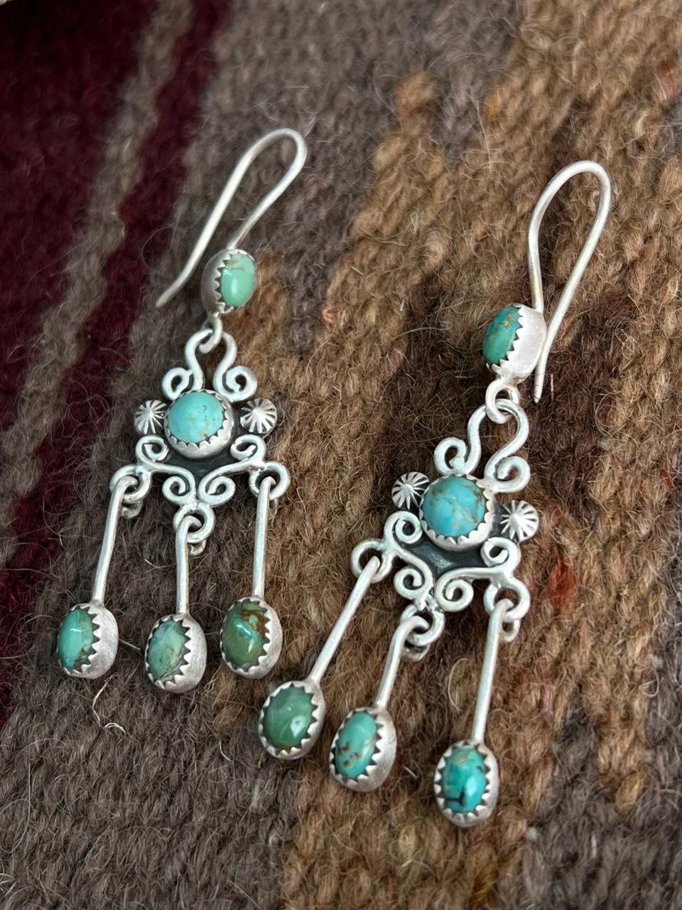 Handmade Sterling Silver Kingman Turquoise Hook Dangle Earrings "Signed Nizhoni"
