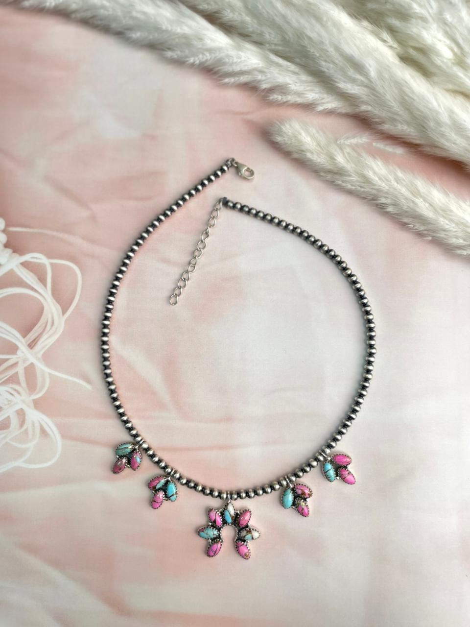 Handmade Sterling Silver Cotton Candy Beaded Necklace "Signed Nizhoni"