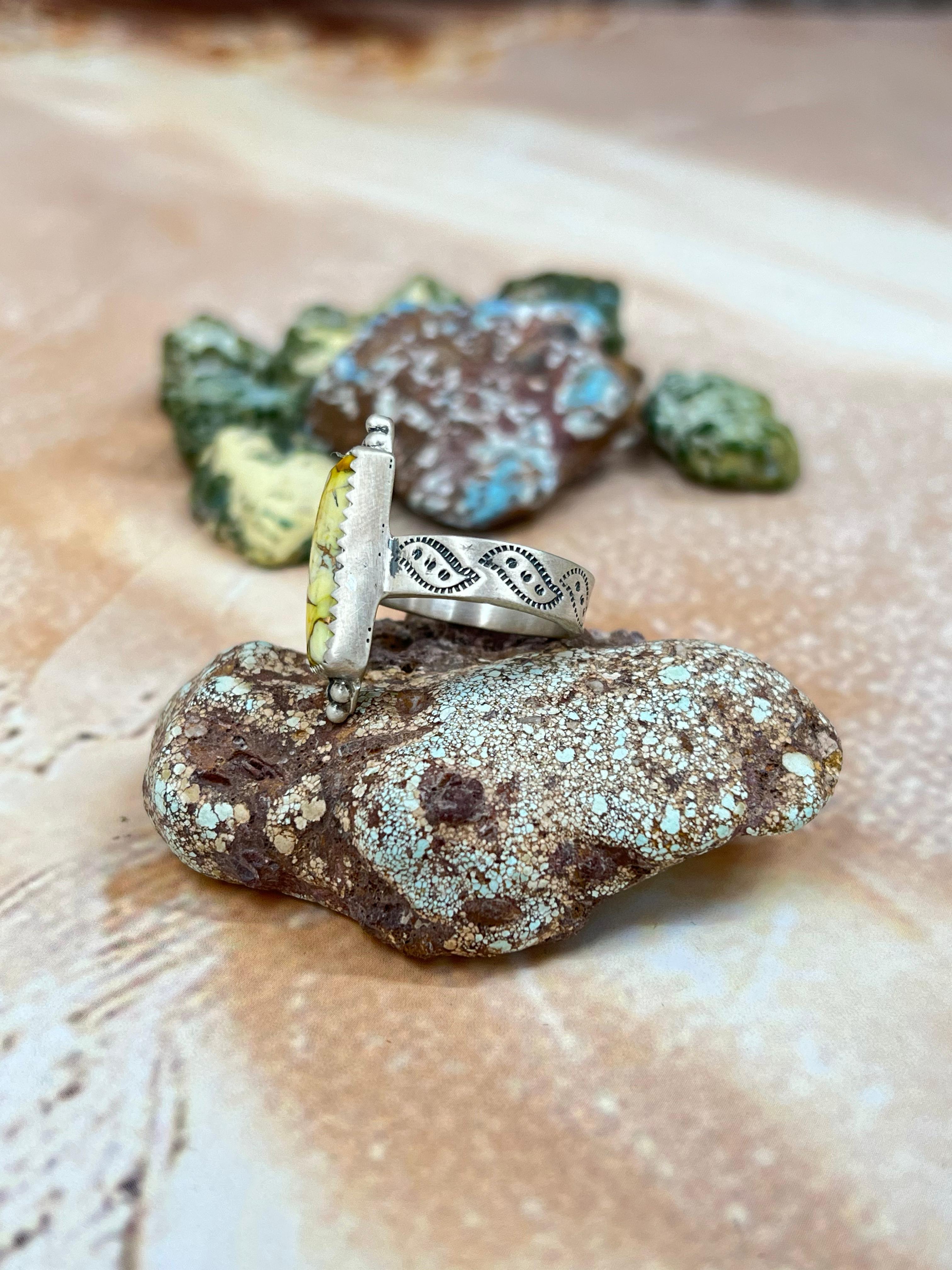 Handmade Sterling Silver Honey Dahlia Adjustable Ring with Signed Nizhoni