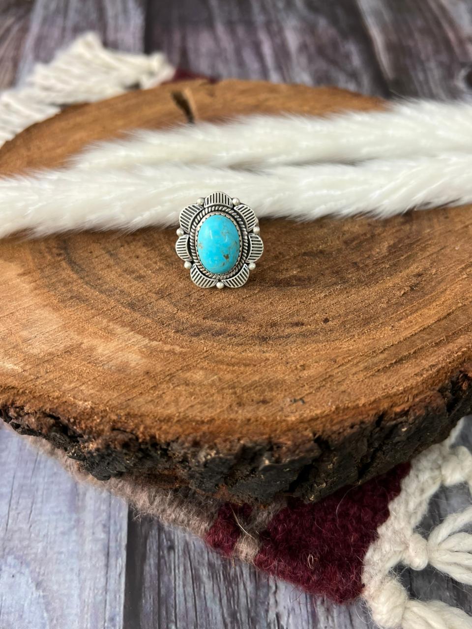Handmade Sterling Silver Natural Blue Turquoise Adjustable Ring "Signed Nizhoni"