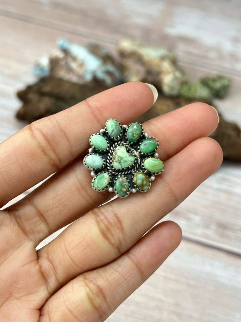 Handmade Sterling Silver Variscite Adjustable Ring Signed Nizhoni