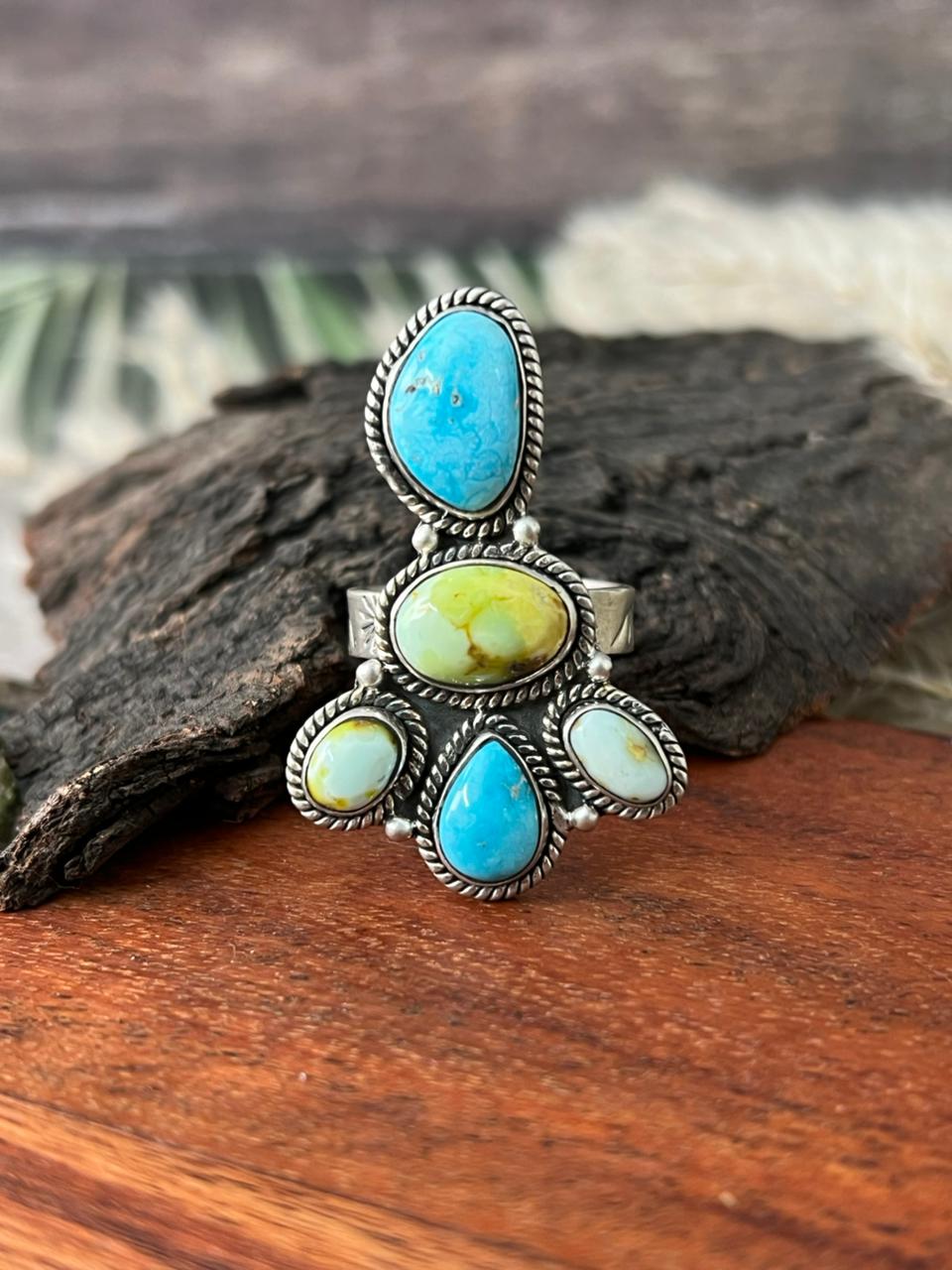 Handmade Sterling Silver Sierra Bella with Palomino Turquoise Collection: Adjustable Ring "Signed Nizhoni"