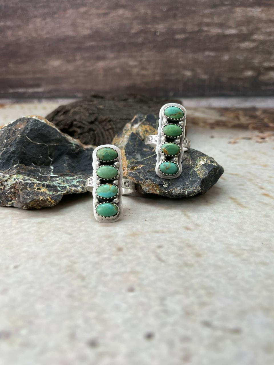 Handmade Sterling Silver Kingman Turquoise Adjustable Ring "Signed Nizhoni"