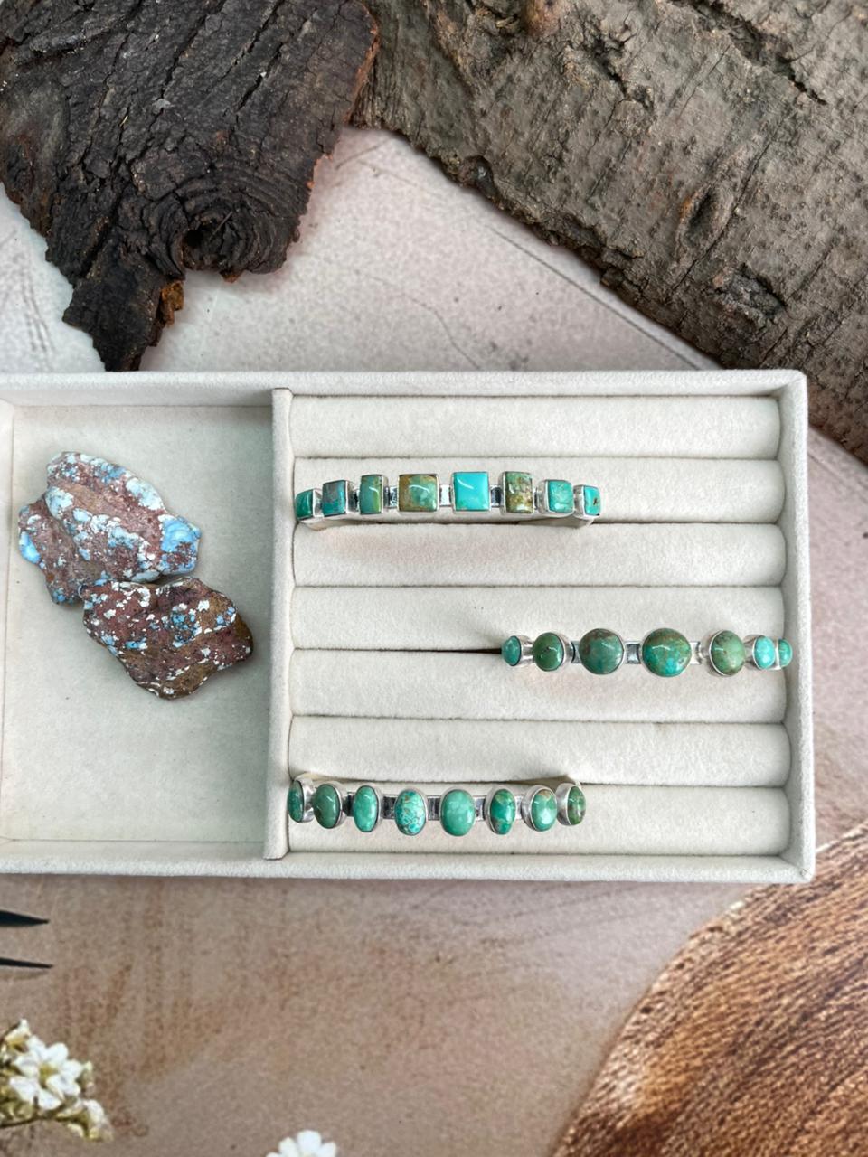 Handmade Sterling Silver Mantis Turquoise Cuff Bracelet with Signed Nizhoni