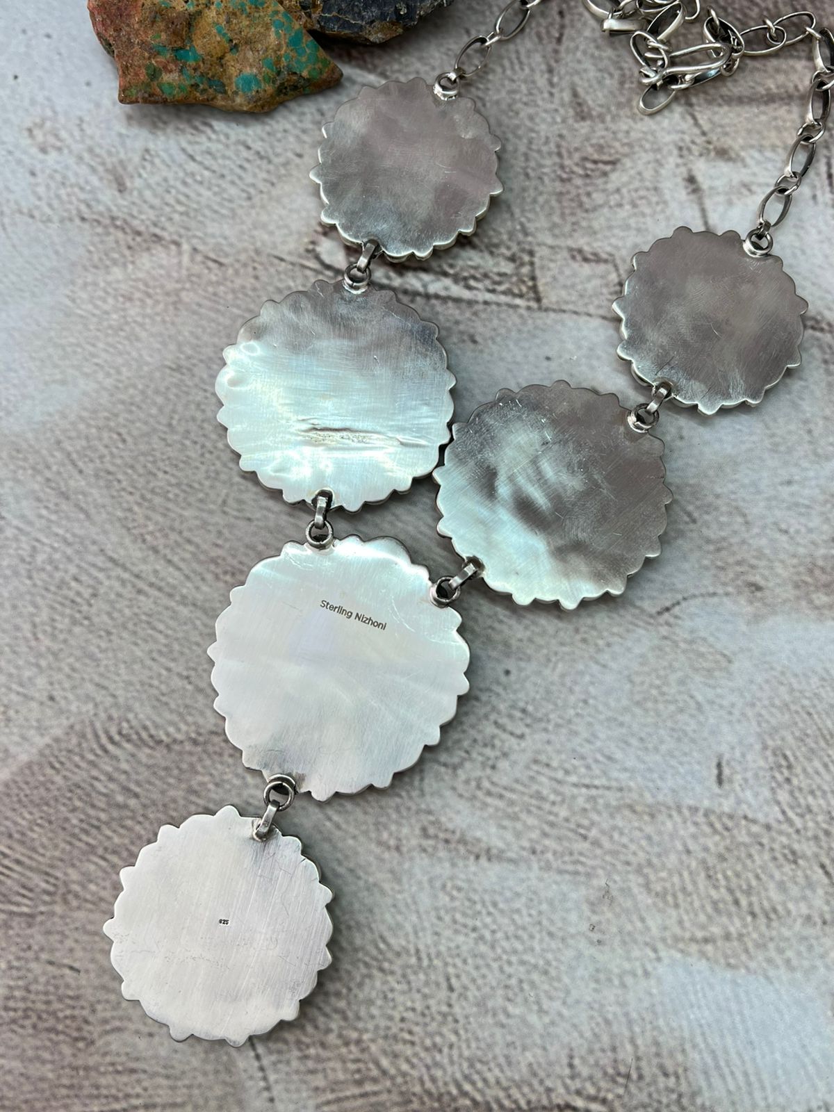 Handmade Sterling Silver Blackjack Turquoise Necklace "Signed Nizhoni"