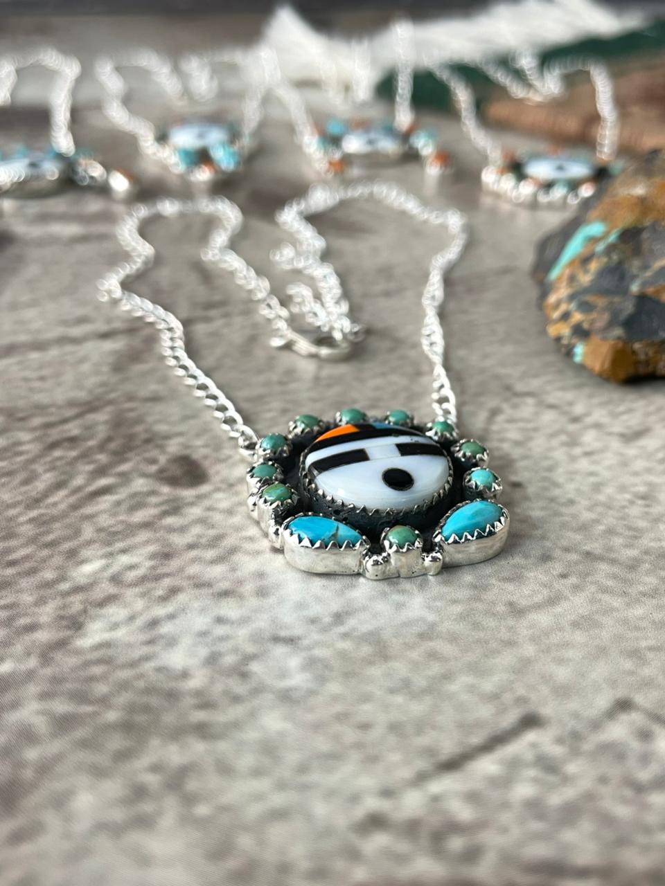 Handmade Sterling Silver Turquoise and MOP Necklace "Signed Nizhoni"