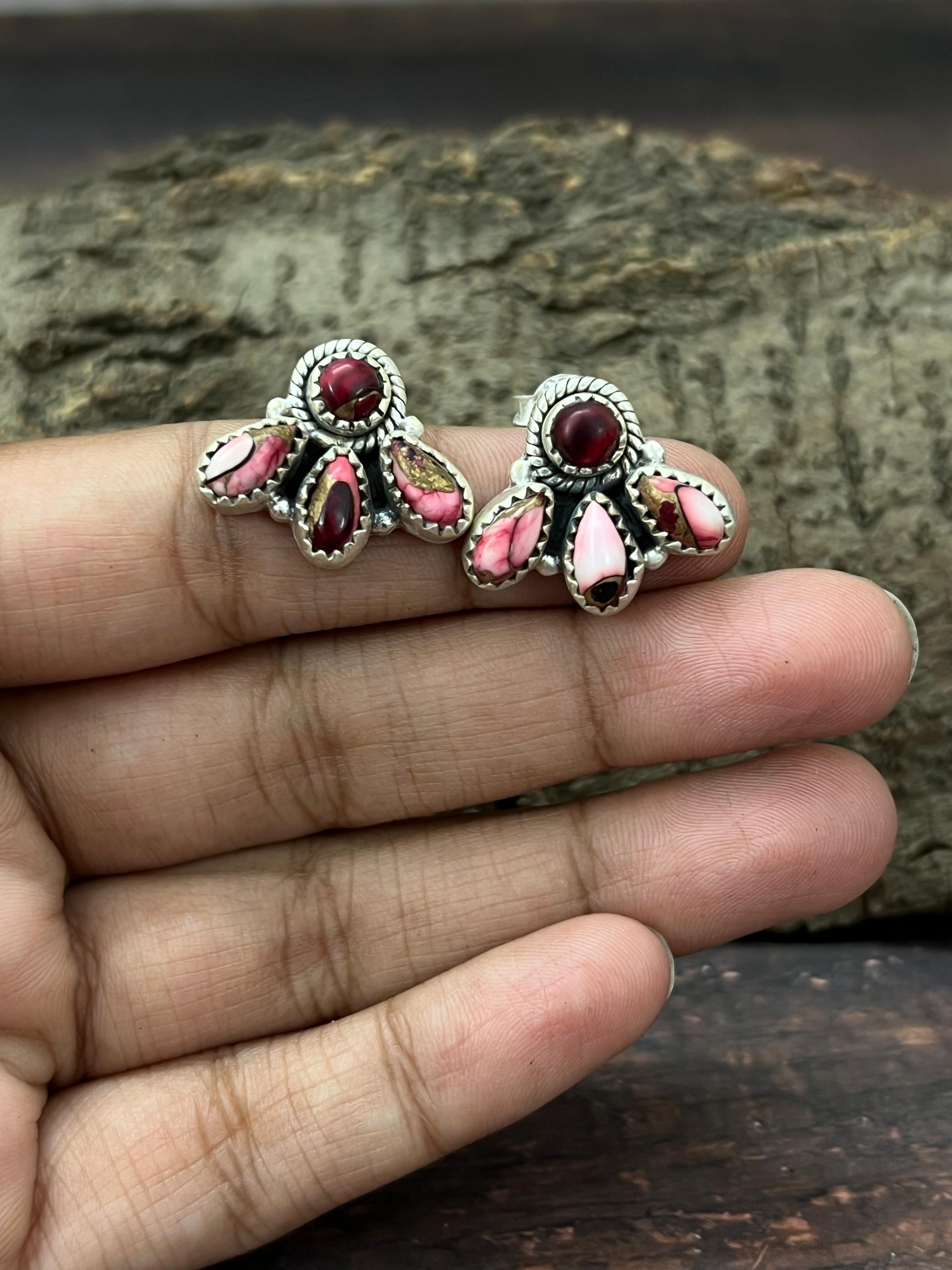 Handmade Sterling Silver Dahlia Rose Post Studs with Signed Nizhoni (7)