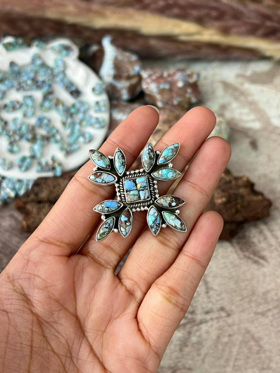 Handmade Sterling Silver 'Golden Hills Turquoise Cobble Collection' Adjustable Ring "Signed Nizhoni"