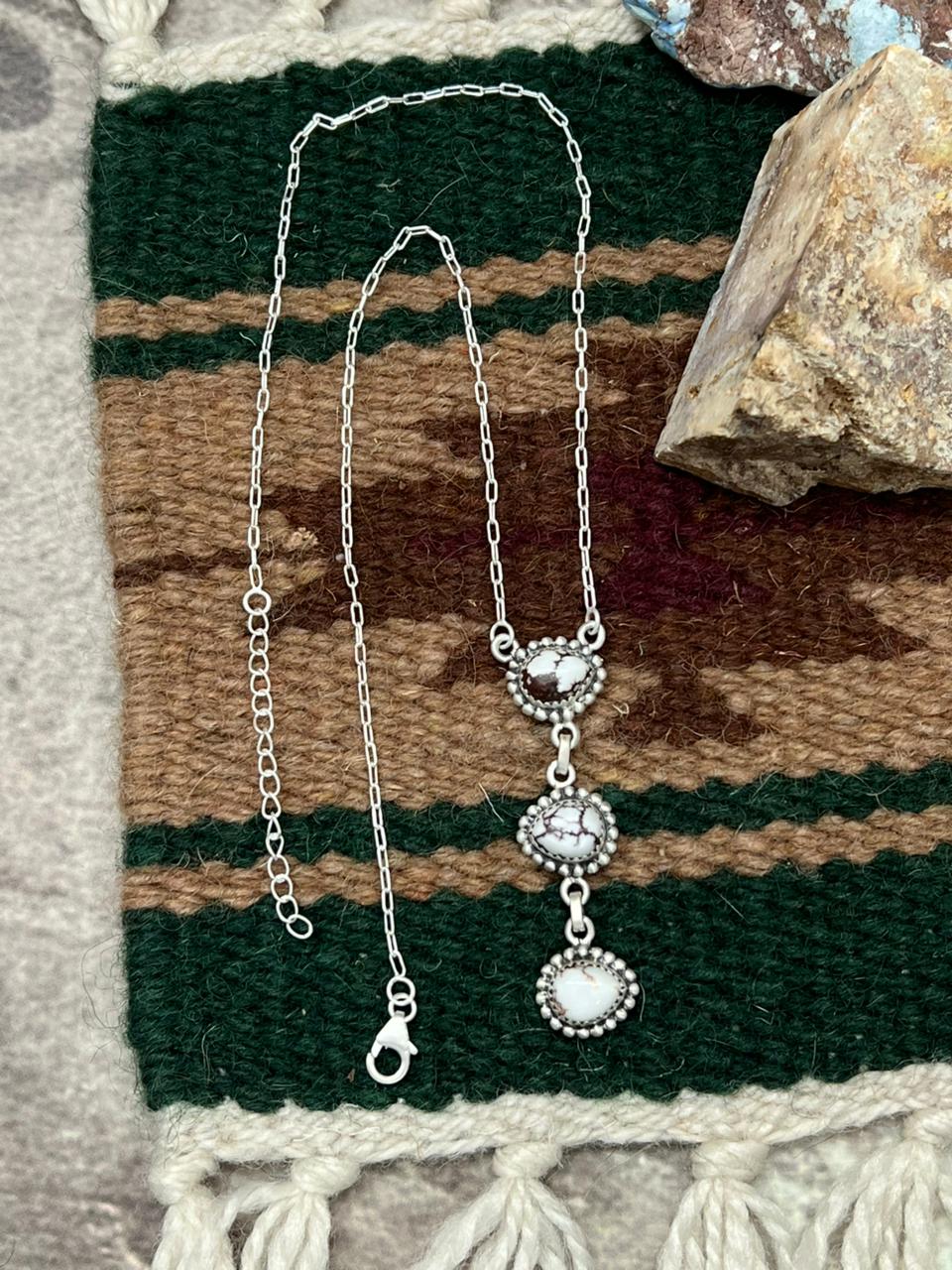 Handmade Sterling Silver Wild Horse Magnesite Necklace "Signed Nizhoni" (8)