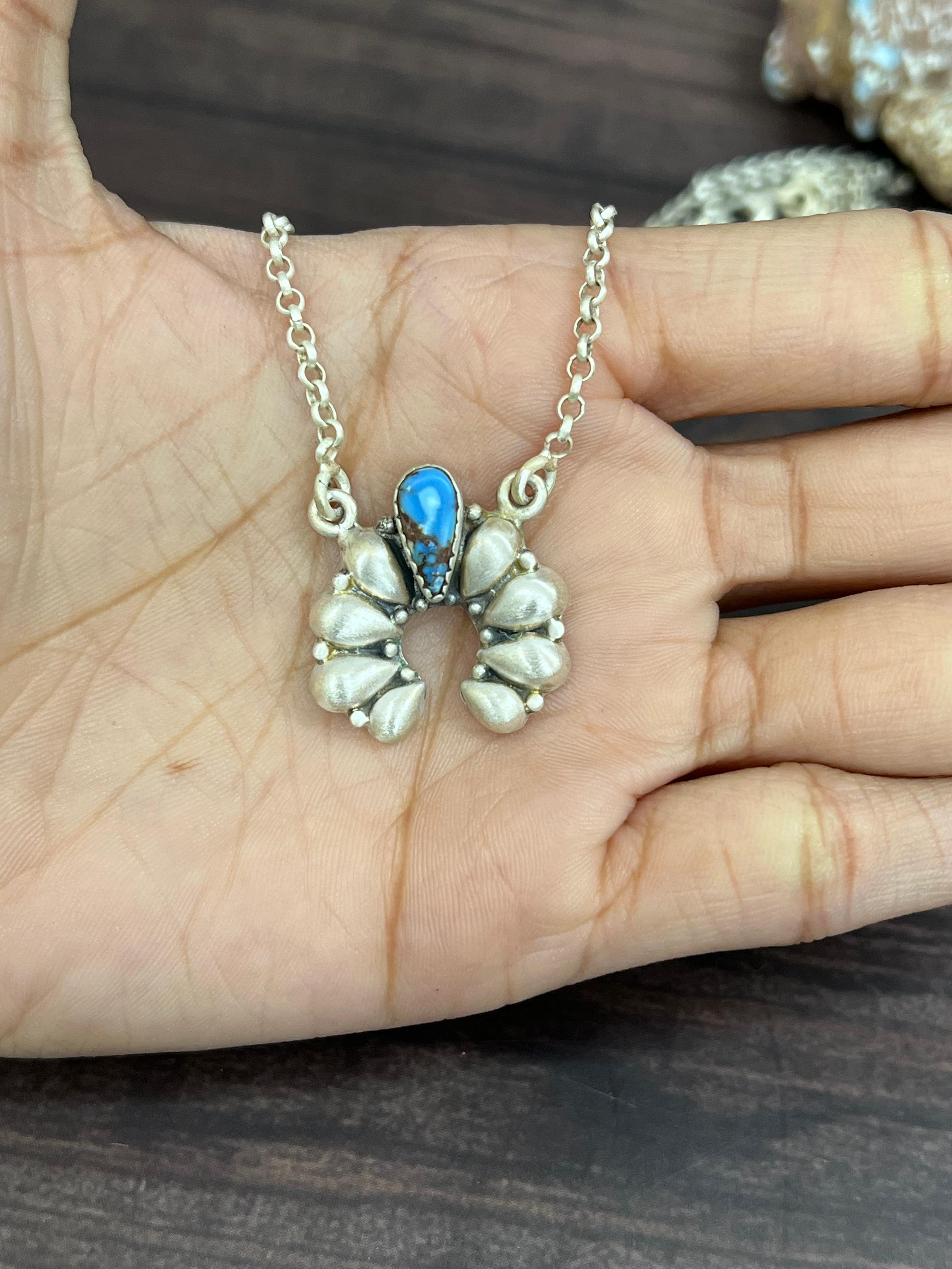 "Ball Collection" Handmade Sterling Silver Golden Hills Turquoise Necklace with Signed Nizhoni