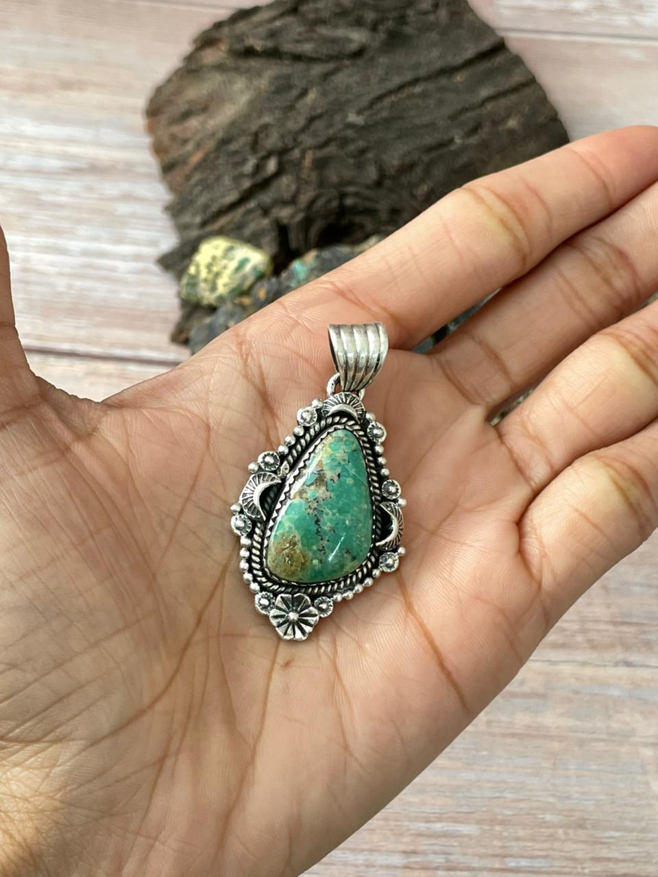 Handmade Sterling Silver Mantis Turquoise Pendant " Signed Nizhoni"