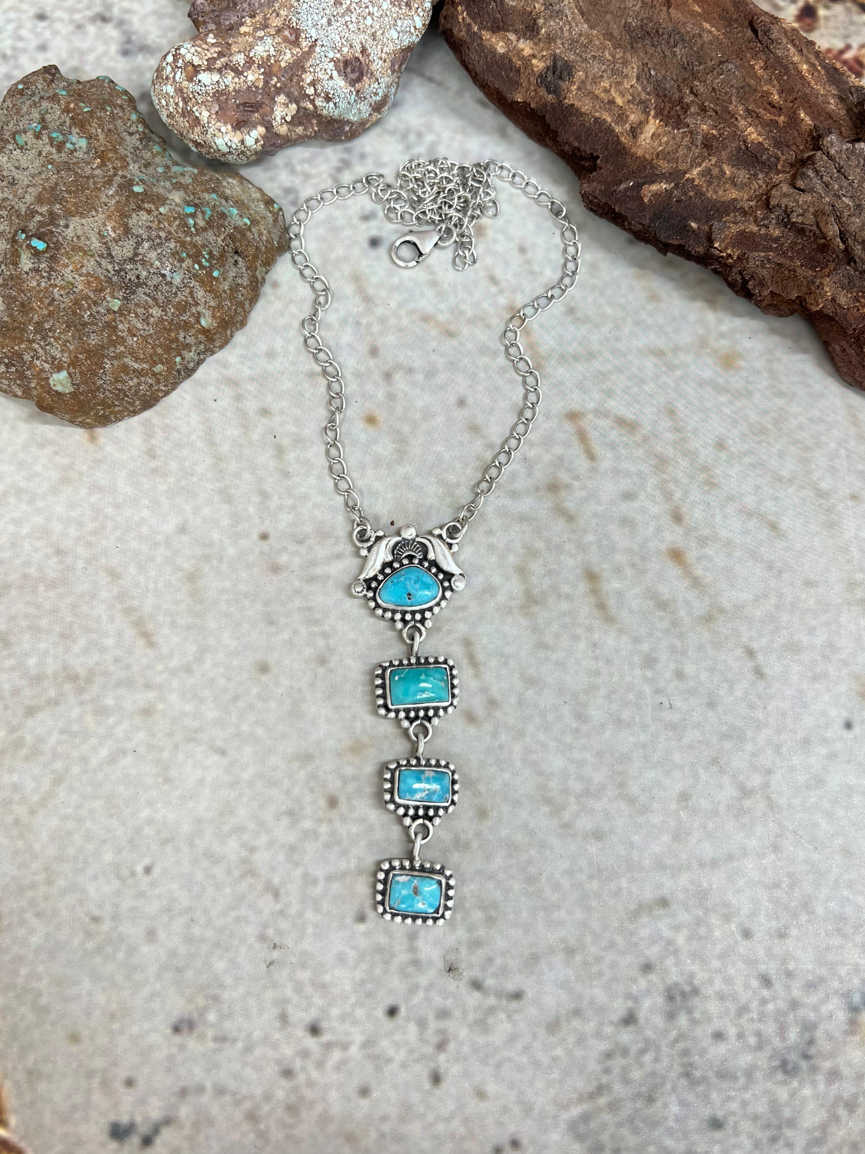 Handmade Sterling Silver White Water Turquoise Necklace Signed Nizhoni