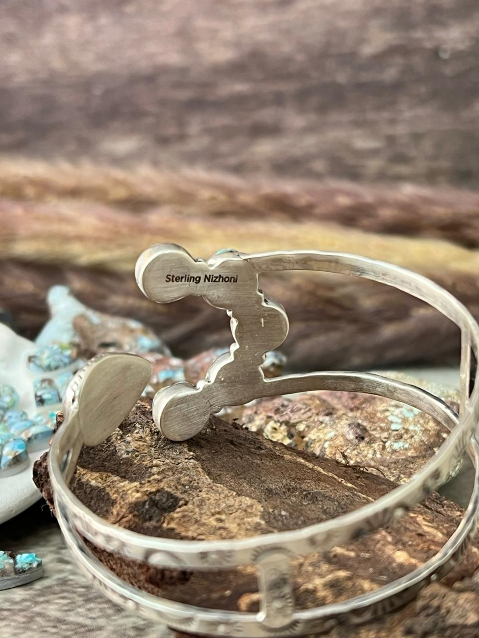 Handmade Sterling Silver Golden Hills Turquoise Cobble Collection Bracelet "Signed Nizhoni"