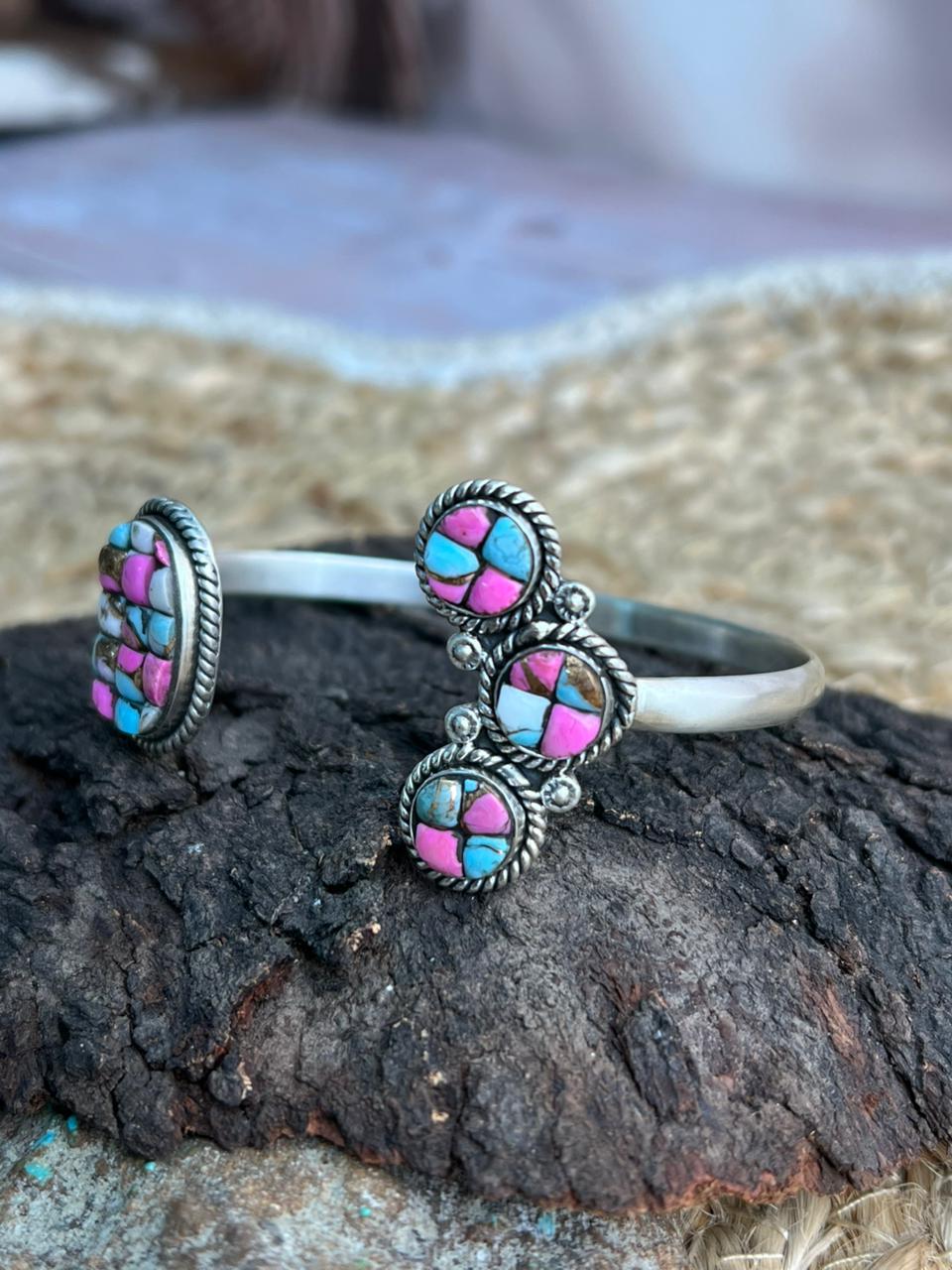 Handmade Sterling Silver Cotton Candy Cuff Bracelet "Signed Nizhoni"