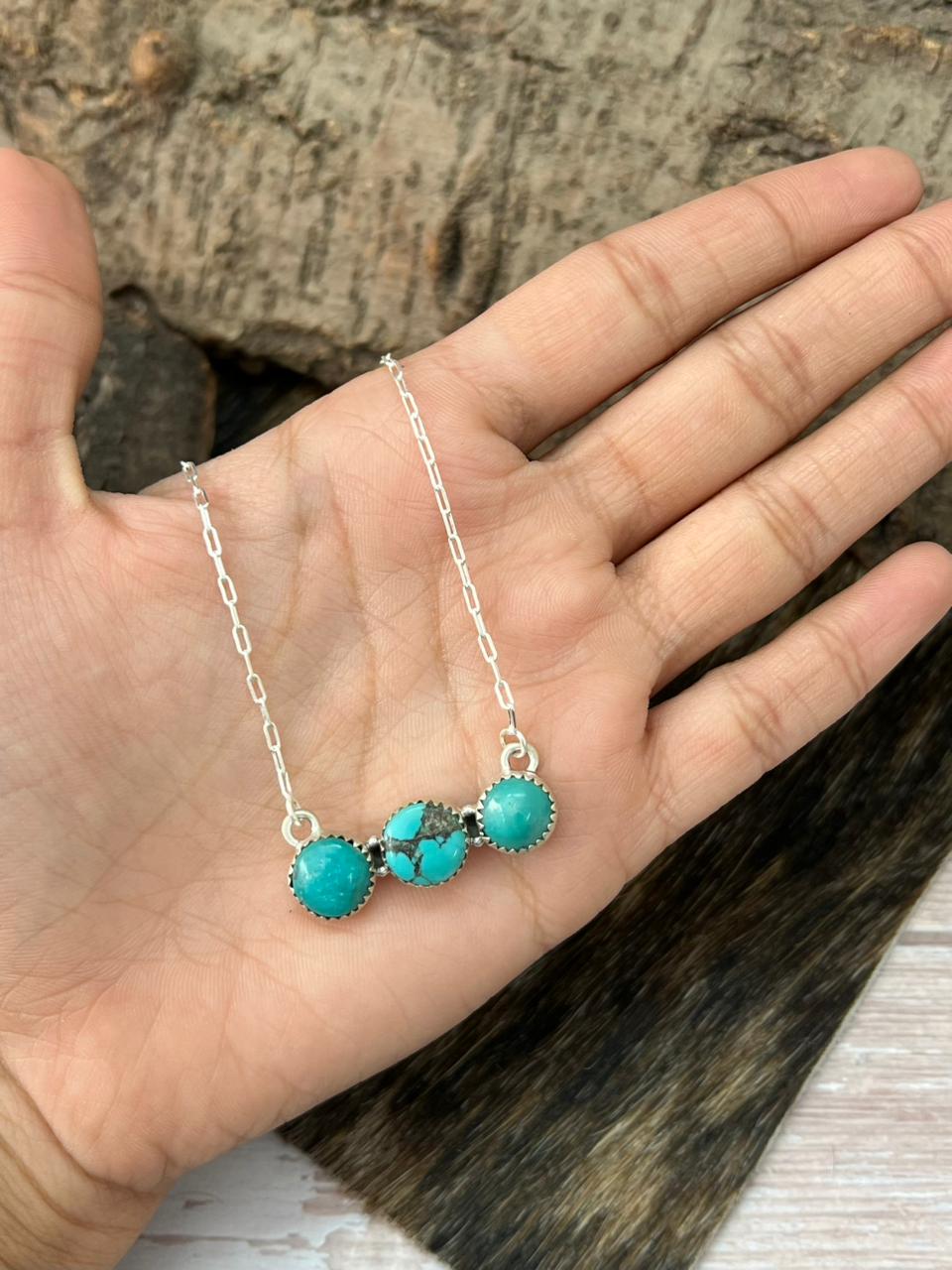 Handmade Sterling Silver Hubai Turquoise Necklace "Signed Nizhoni"