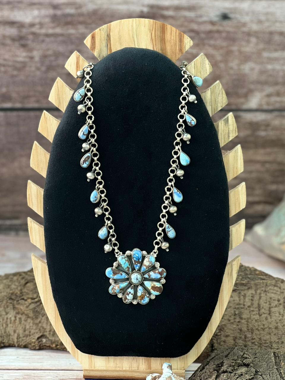 Handmade Sterling Silver Sonoran and Golden Hills Necklace "Signed Nizhoni"