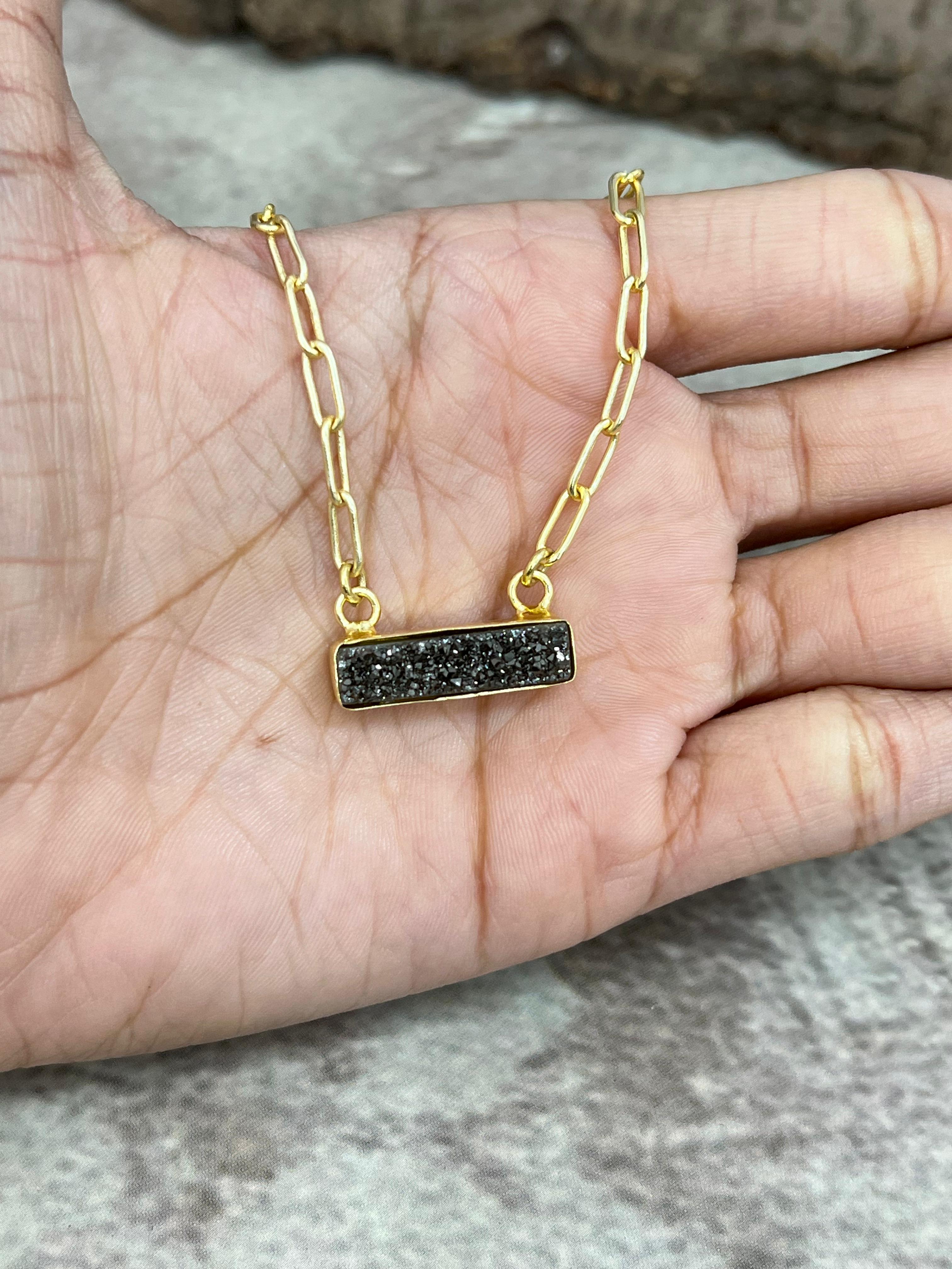 “The Boho Collection” Handmade Natural Druzy Charcoal Bar Necklace