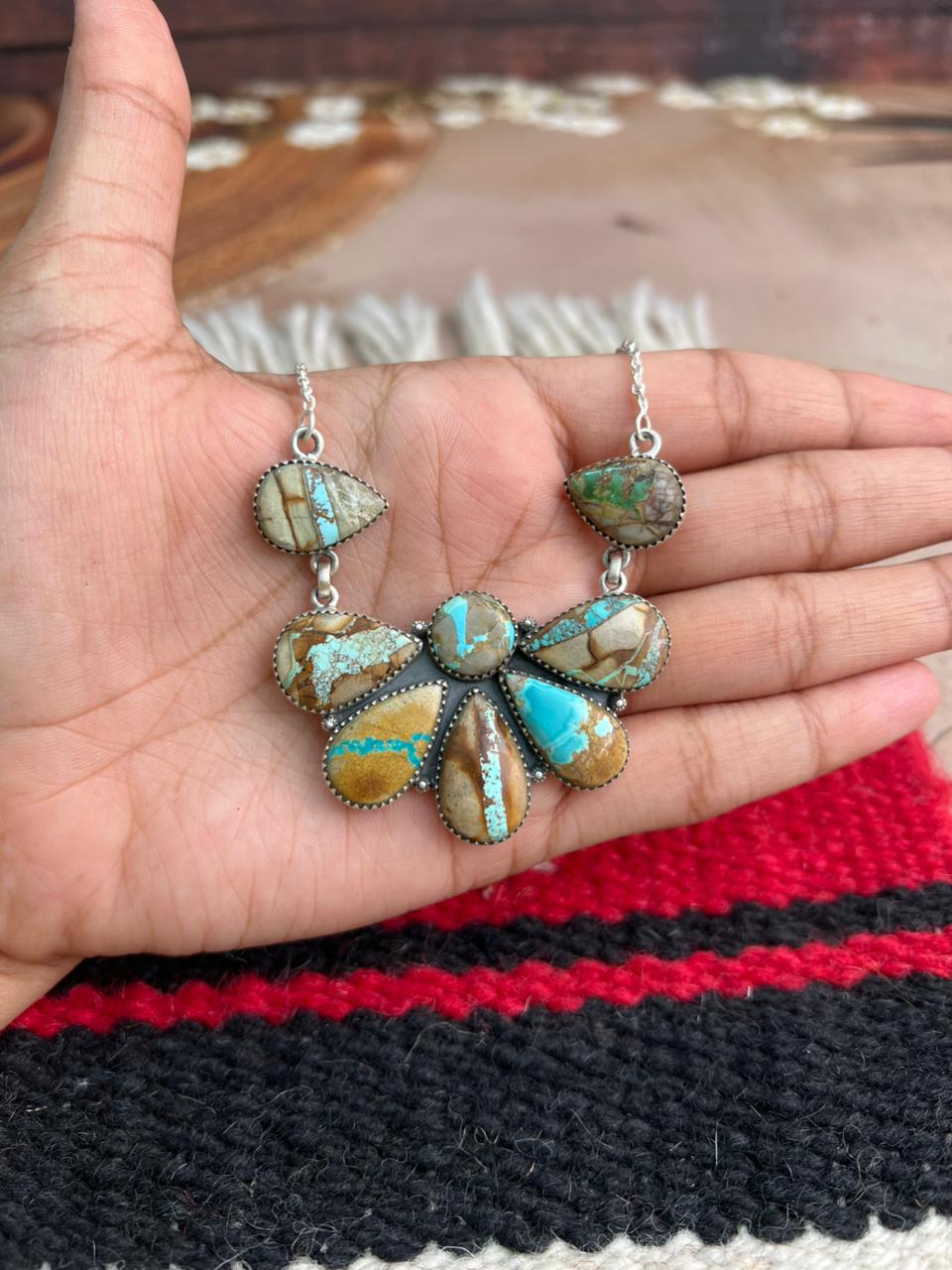 Handmade Sterling Silver Royston Ribbon Turquoise Necklace "Signed Nizhoni"