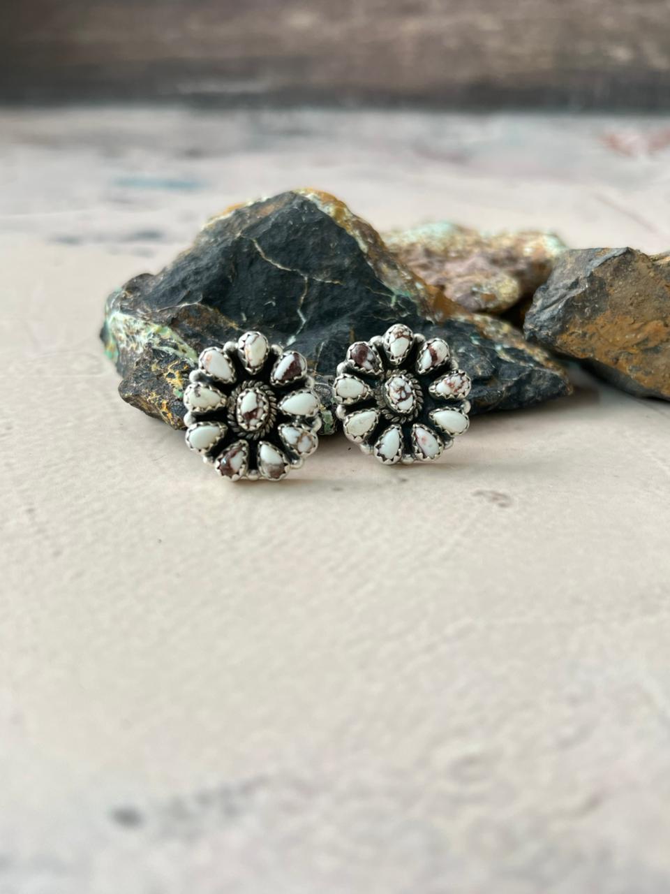 Handmade Sterling Silver Wildhorse Magnesite Post Earrings "Signed Nizhoni"