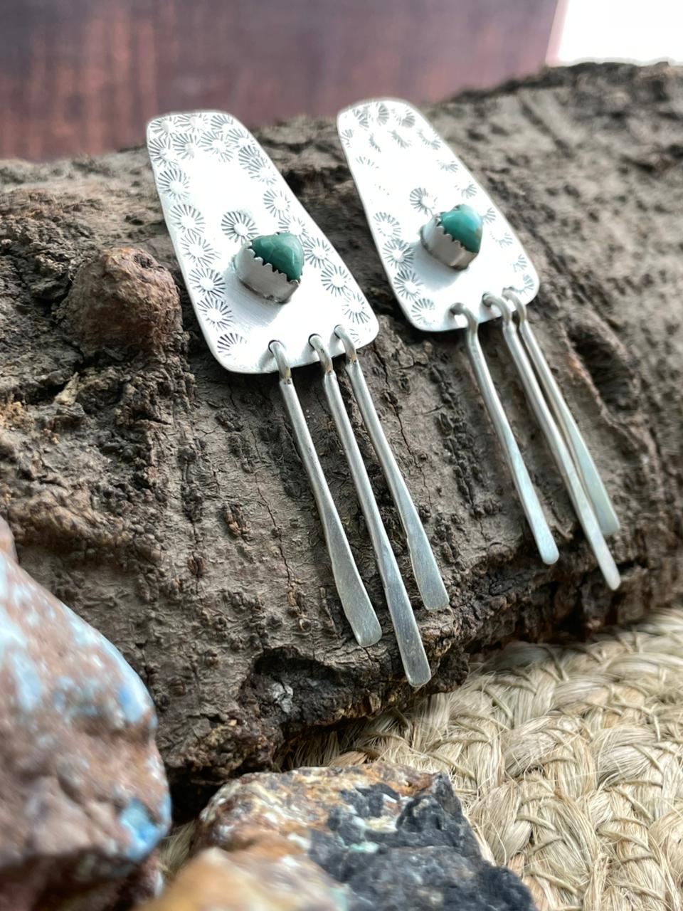 Handmade Sterling Silver Kingman Turquoise Hook Dangle Earrings "Signed Nizhoni"