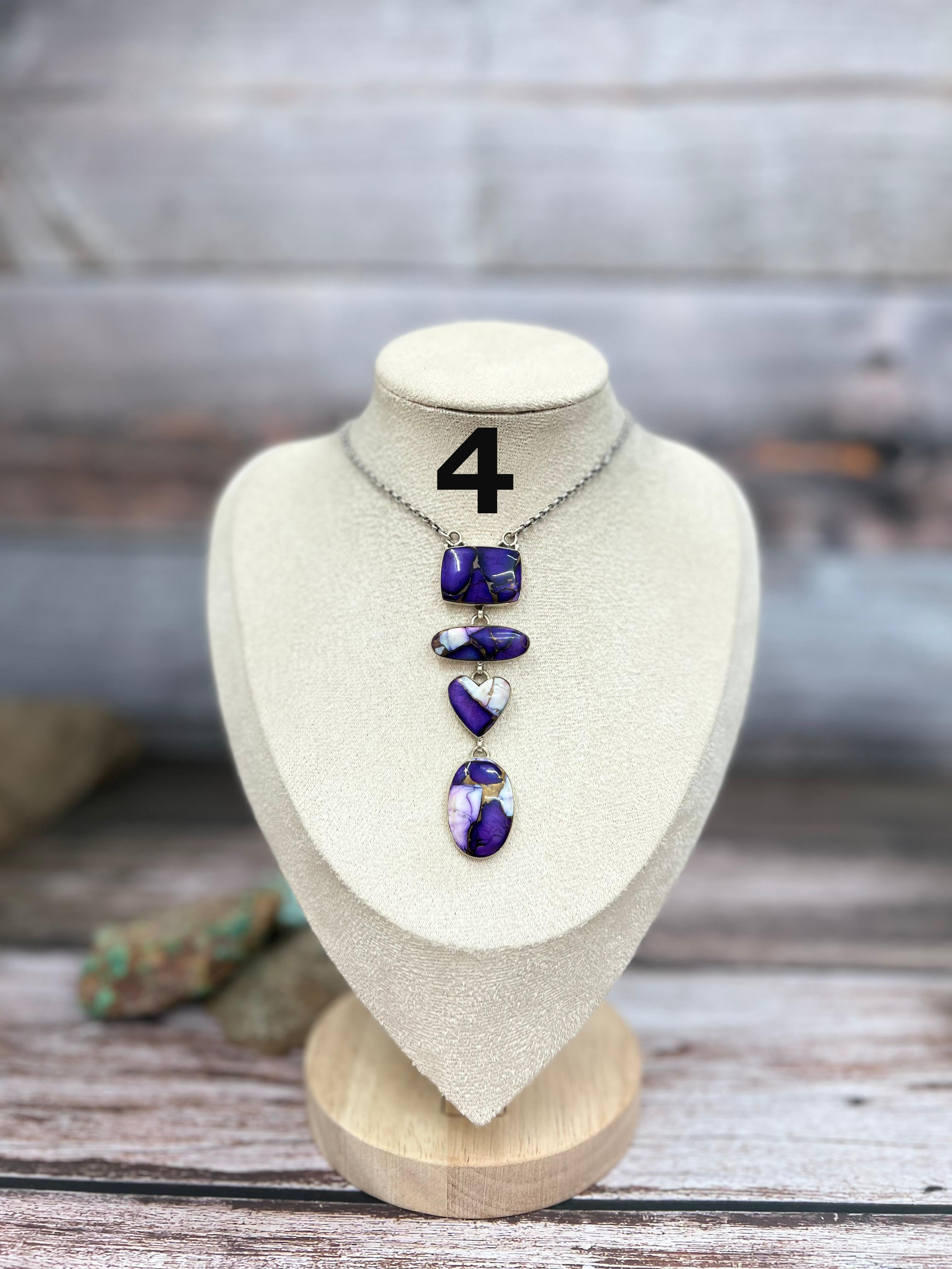 Handmade Sterling Silver Purple Ice Rose Dahlia Necklace with Signed Nizhoni