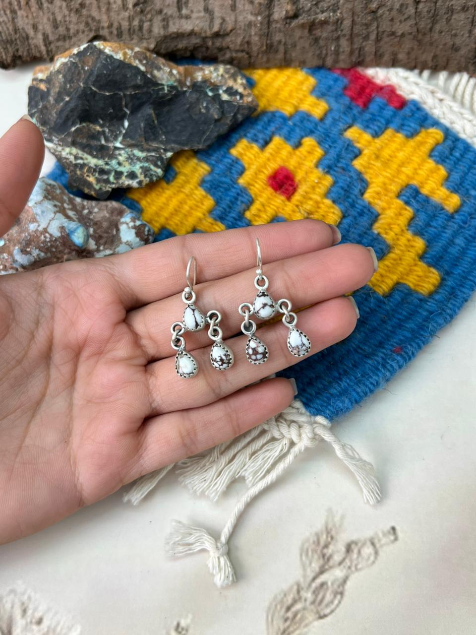 Handmade Sterling Silver Wildhorse Magnesite Hook Dangle Earrings "Signed Nizhoni"