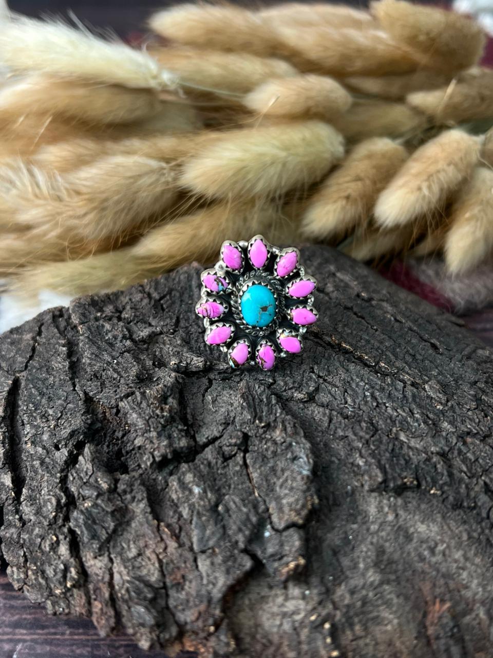 Handmade Sterling Silver White Water with Cotton Candy Adjustable Ring "Signed Nizhoni"