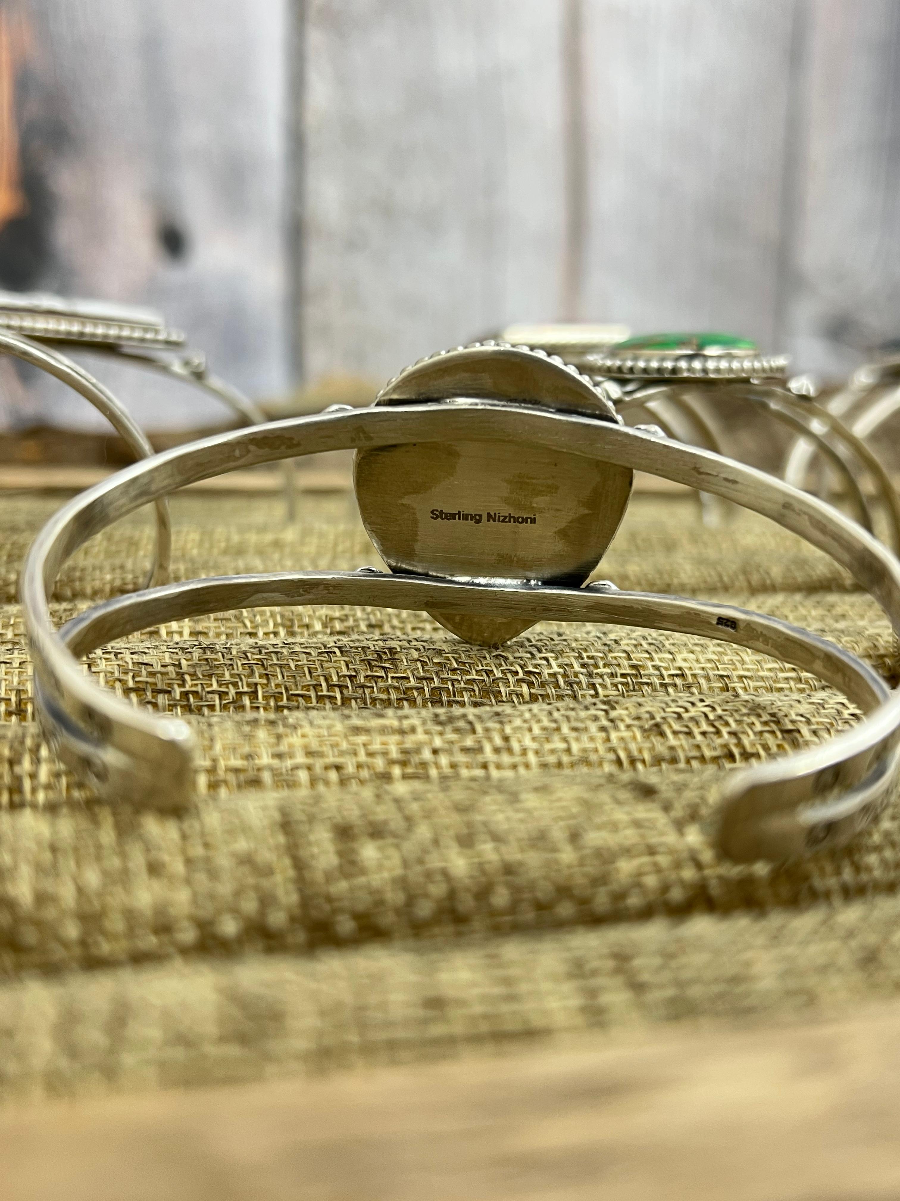 Handmade Sterling Silver Multi Stone Cuff Bracelet with Signed Nizhoni (1)