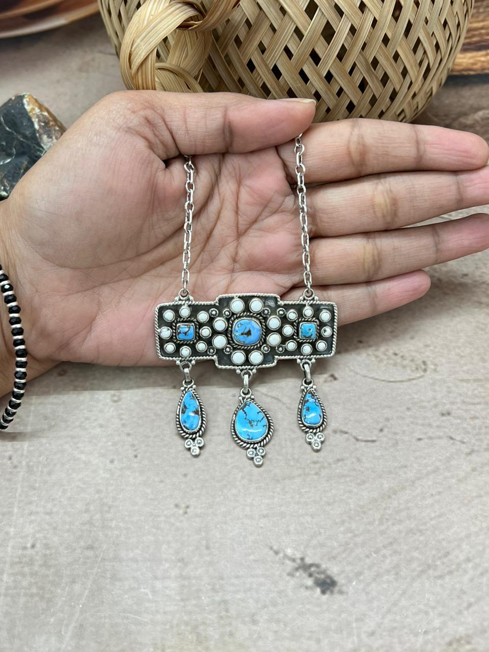 Handmade Sterling Silver Golden Hills with White Collection Necklace "Signed Nizhoni"