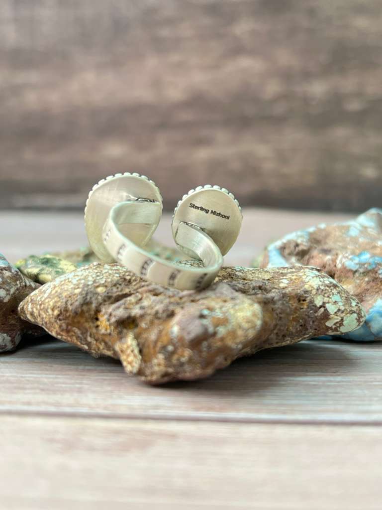 Handmade Sterling Silver Emerald Valley Turquoise Adjustable Ring "Signed Nizhoni"
