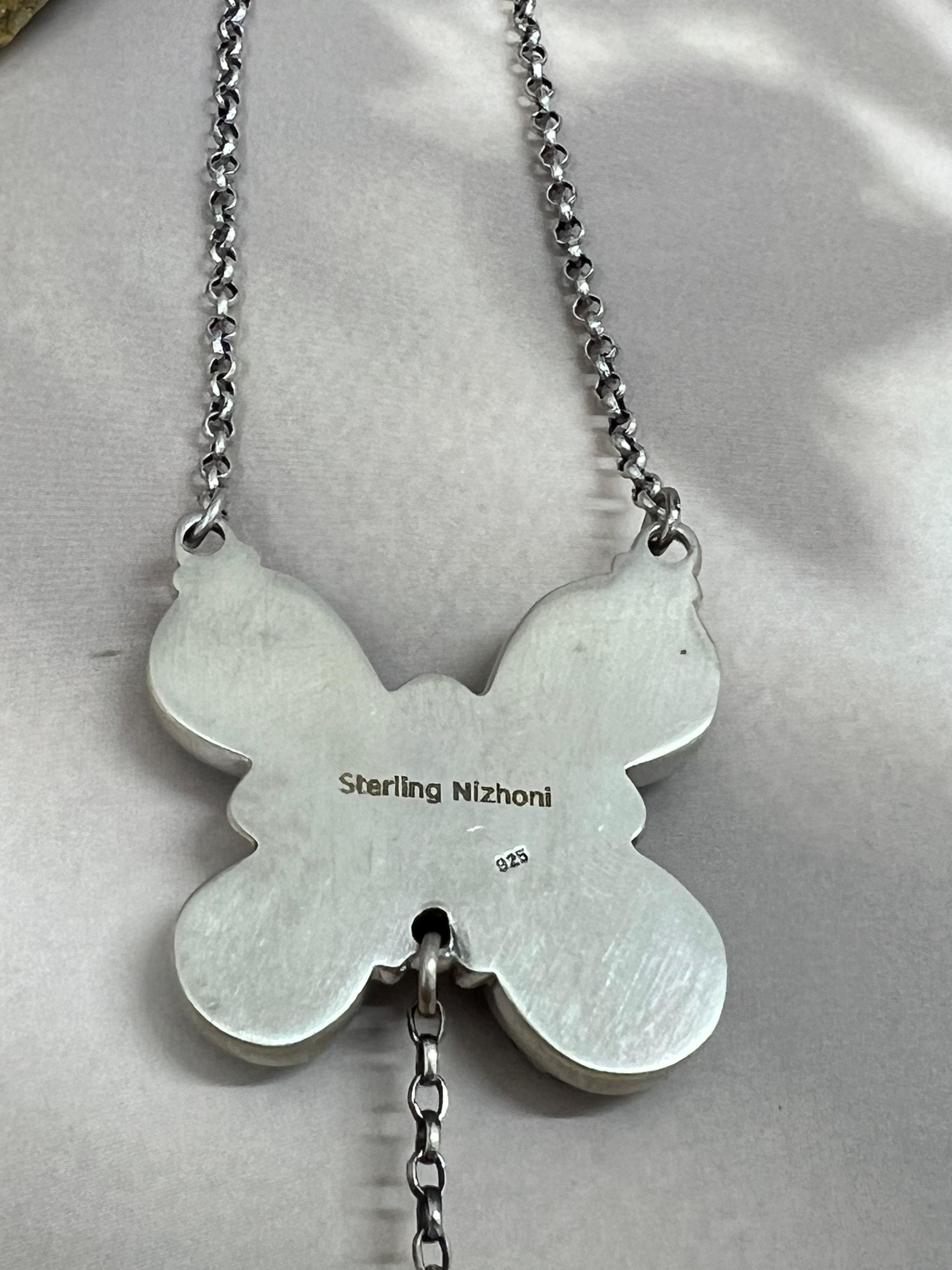 Handmade Sterling Silver Blackjack Turquoise Necklace Signed Nizhoni