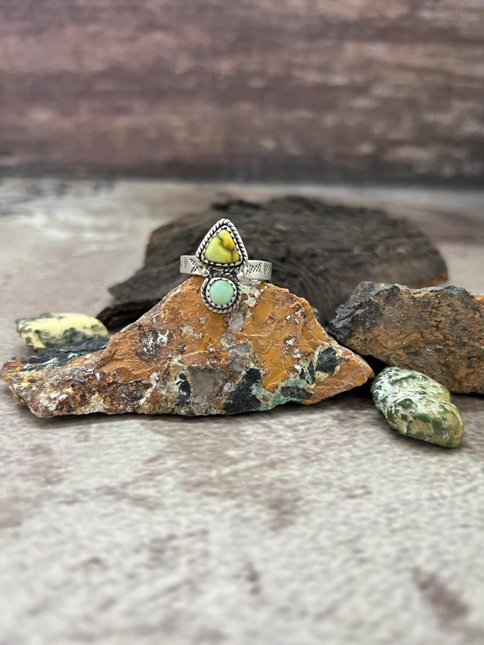 Handmade Sterling Silver Palomino Turquoise Adjustable Ring "Signed Nizhoni"