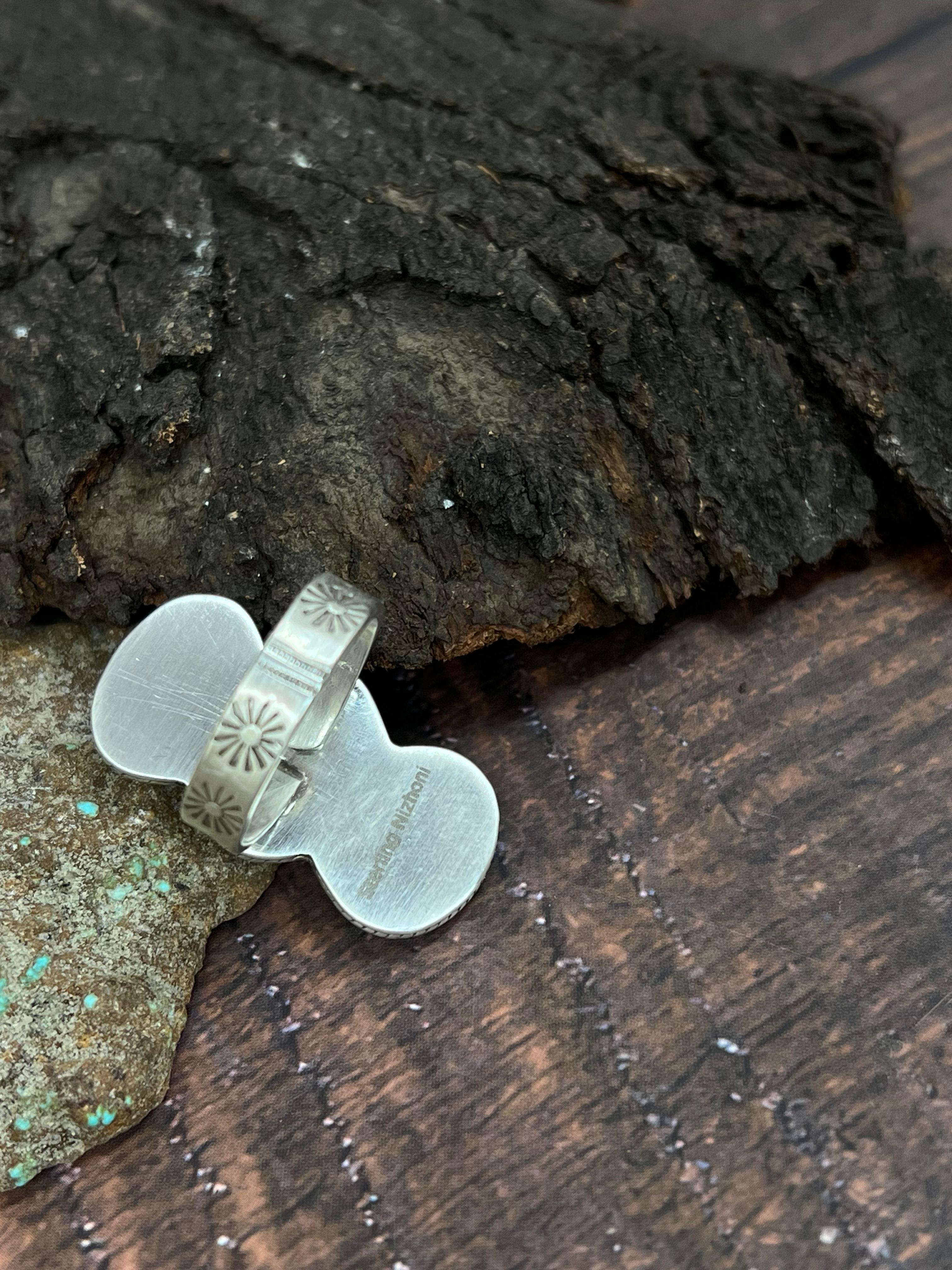 Handmade Sterling Silver Starfox Variscite Adjustable Ring Signed Nizhoni